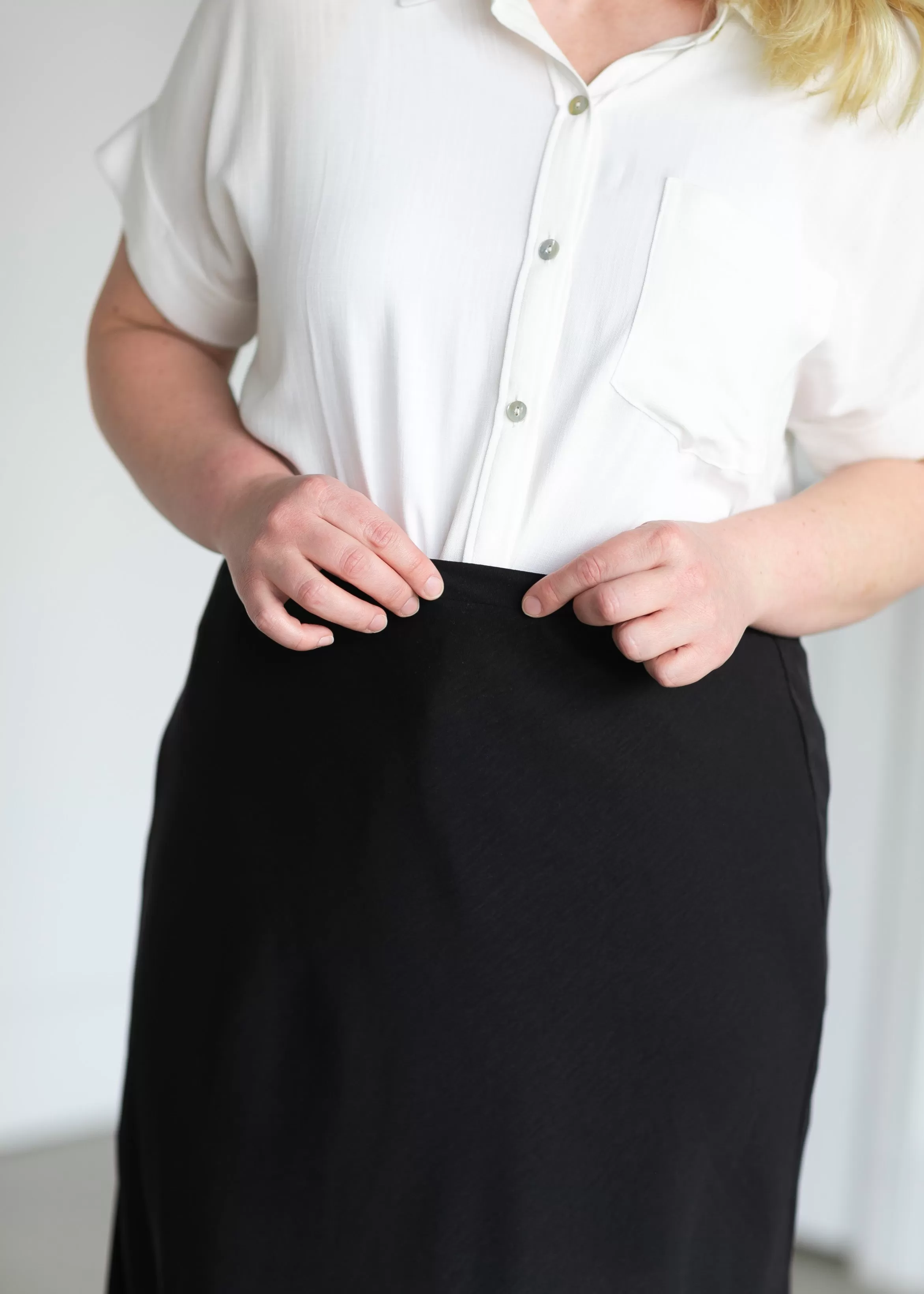 A-line Black Elastic Waist Midi Skirt - FINAL SALE