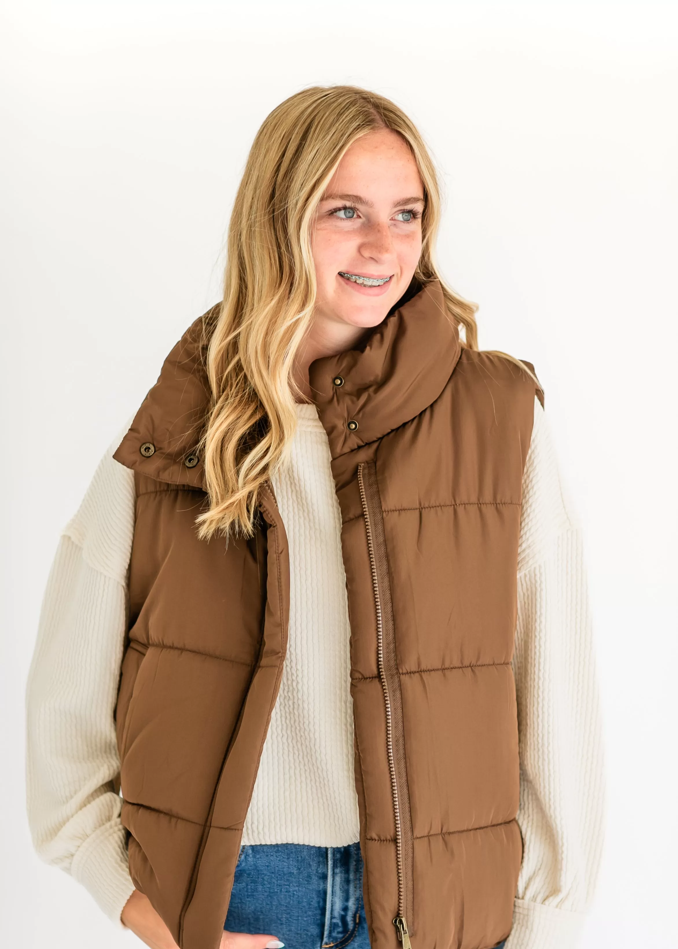 Adley Solid Zip Up Puffer Vest - FINAL SALE