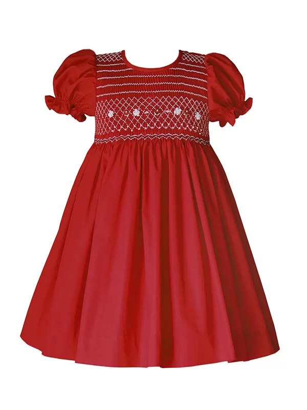 Amelia Red Classic Christmas Smocked Baby Girls Dress 6m