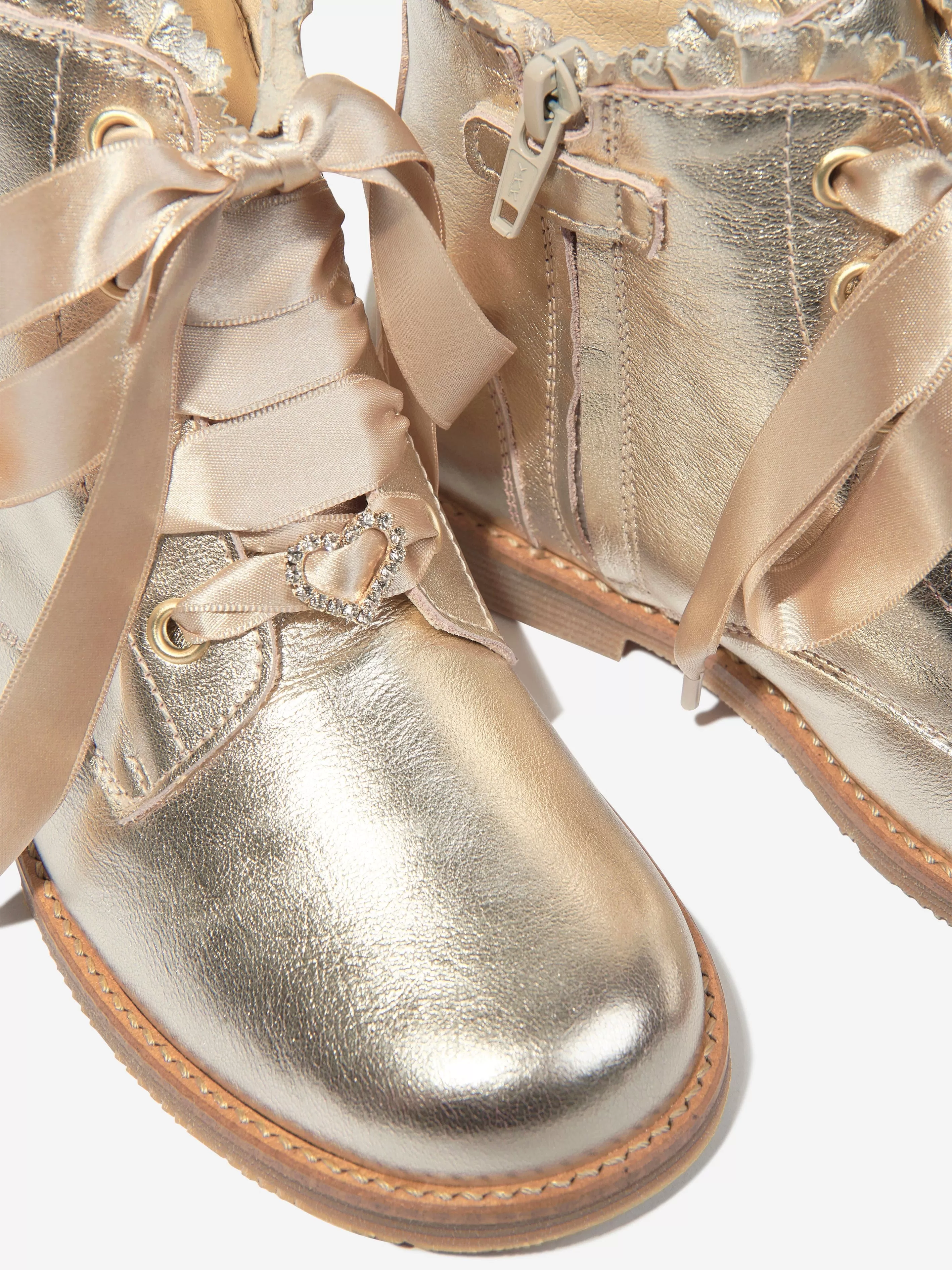 Andanines Girls Leather Lace Up Boots in Gold