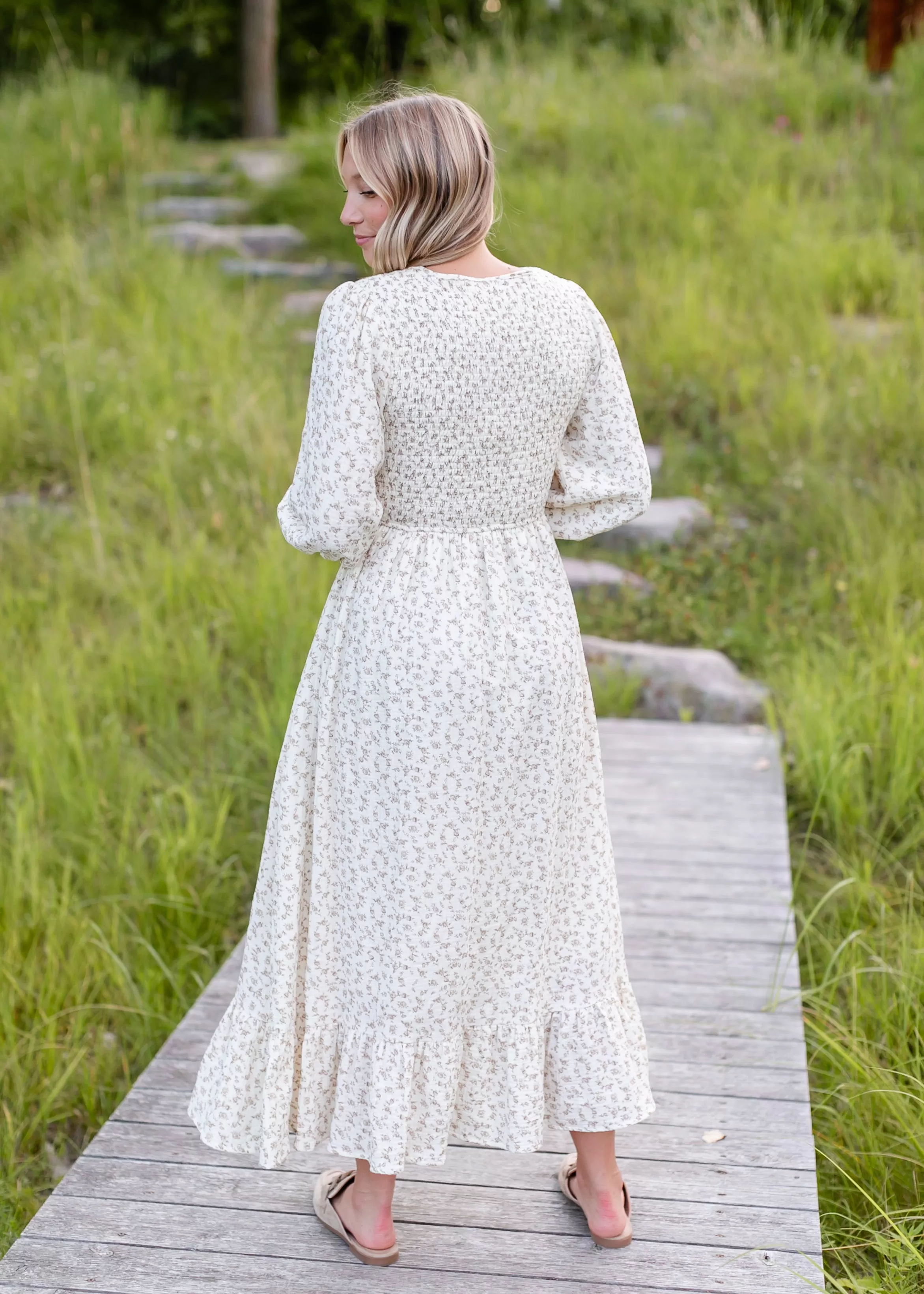 Ariella Long Sleeve Floral Smocked Maxi Dress - FINAL SALE