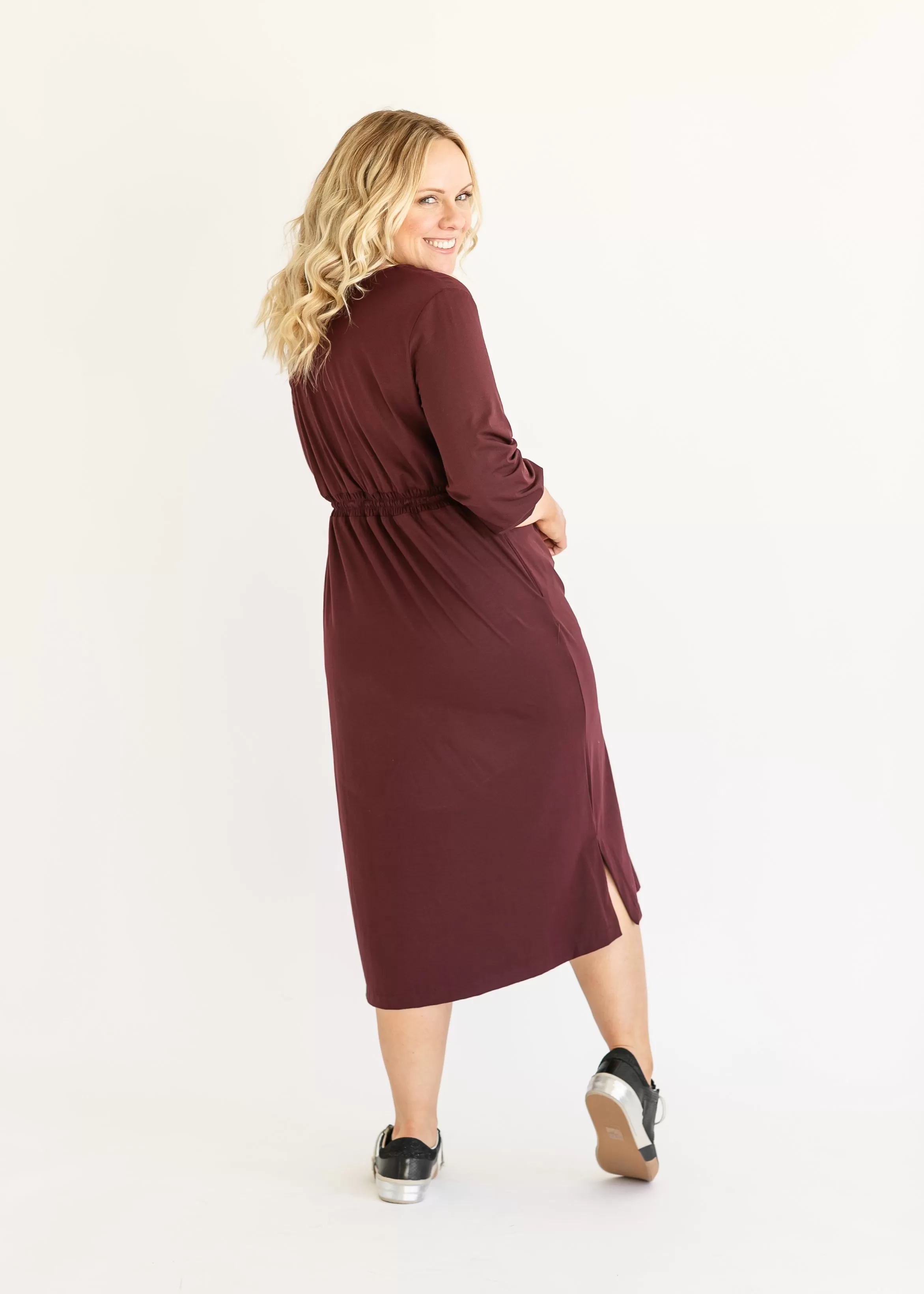 Ashley 3/4 Sleeve Stretch Waist Midi Dress - FINAL SALE