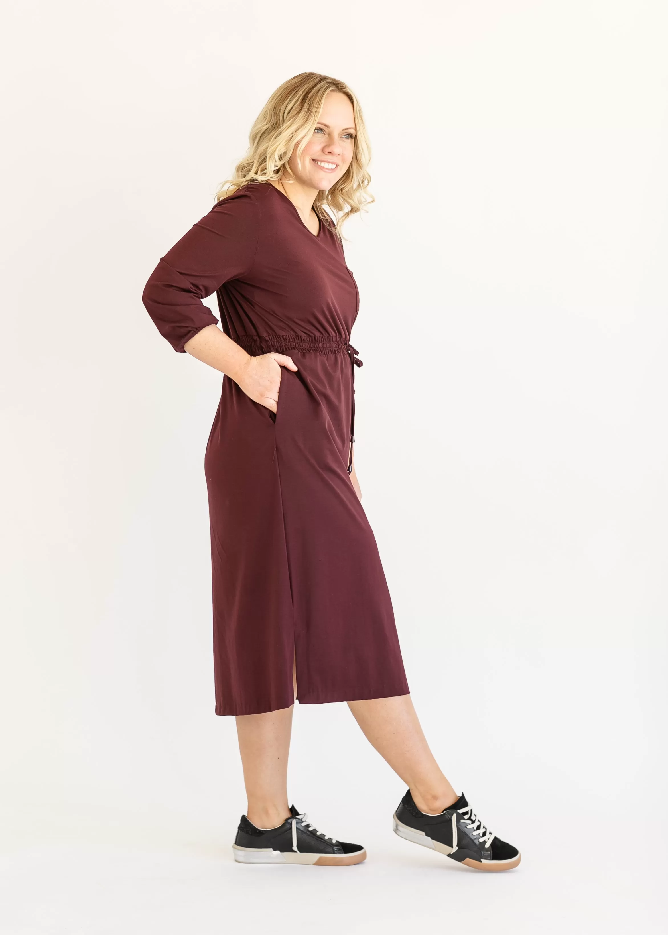 Ashley 3/4 Sleeve Stretch Waist Midi Dress - FINAL SALE