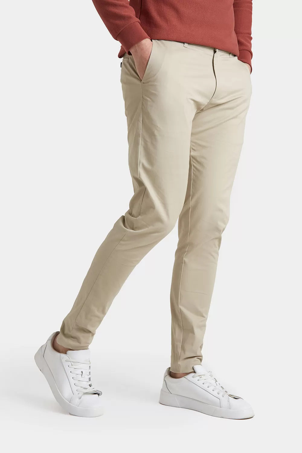 Athletic Fit Cotton Stretch Chino Pants in Stone