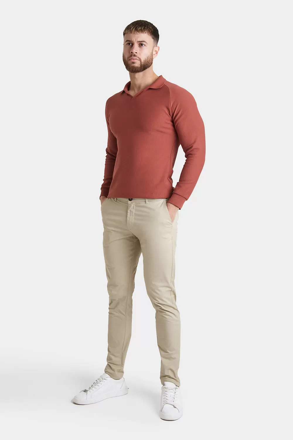 Athletic Fit Cotton Stretch Chino Pants in Stone