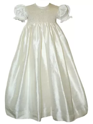 Baby Girls Christening Gown Smocked Silk Dupioni