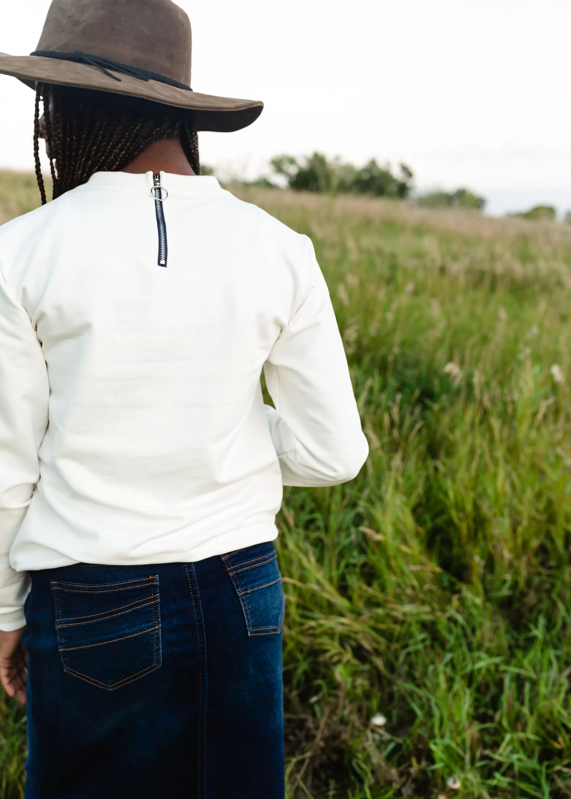 Back Zipper Ivory Crewneck - FINAL SALE