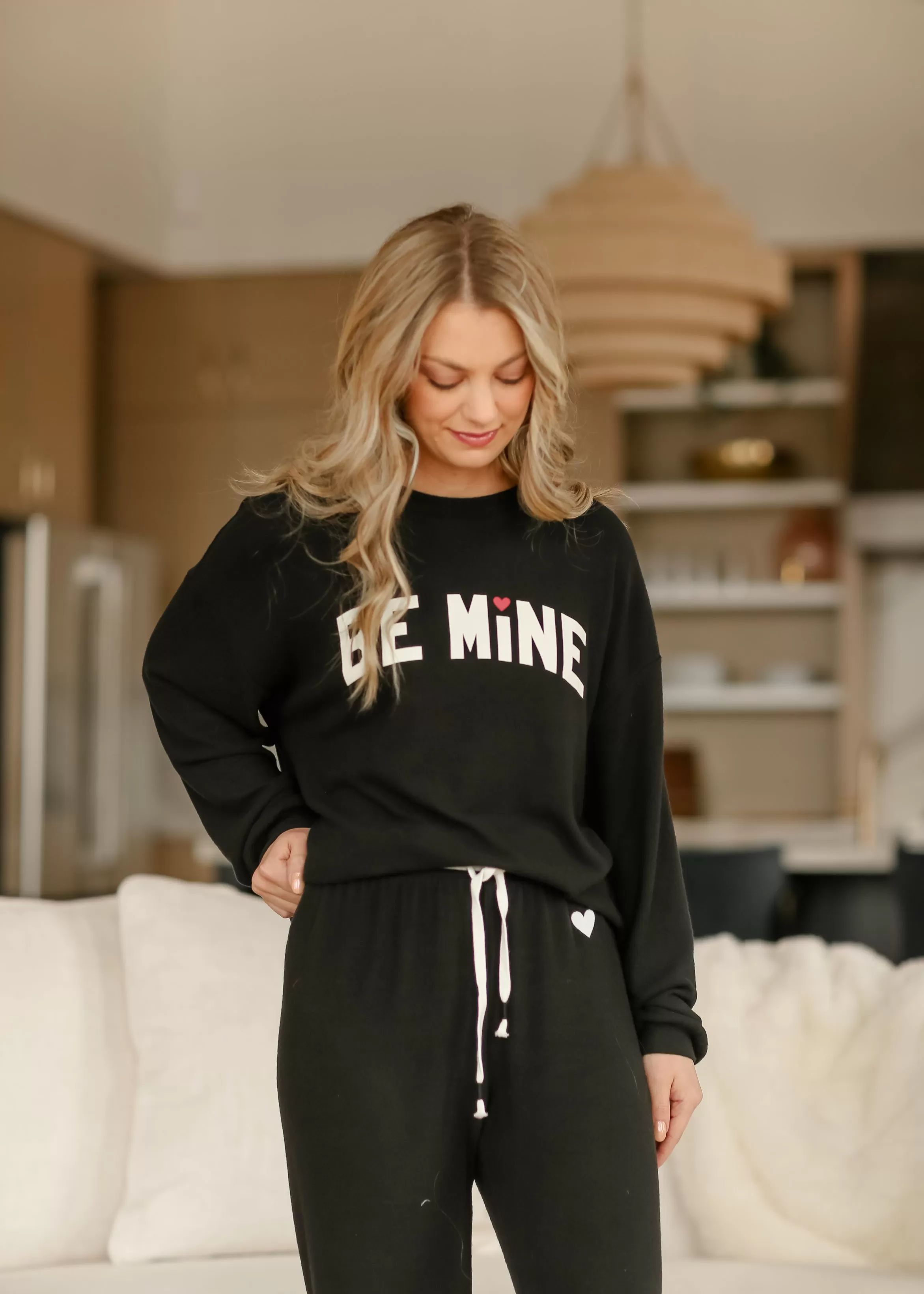 Be Mine Black Long Sleeve Soft Lounge Top