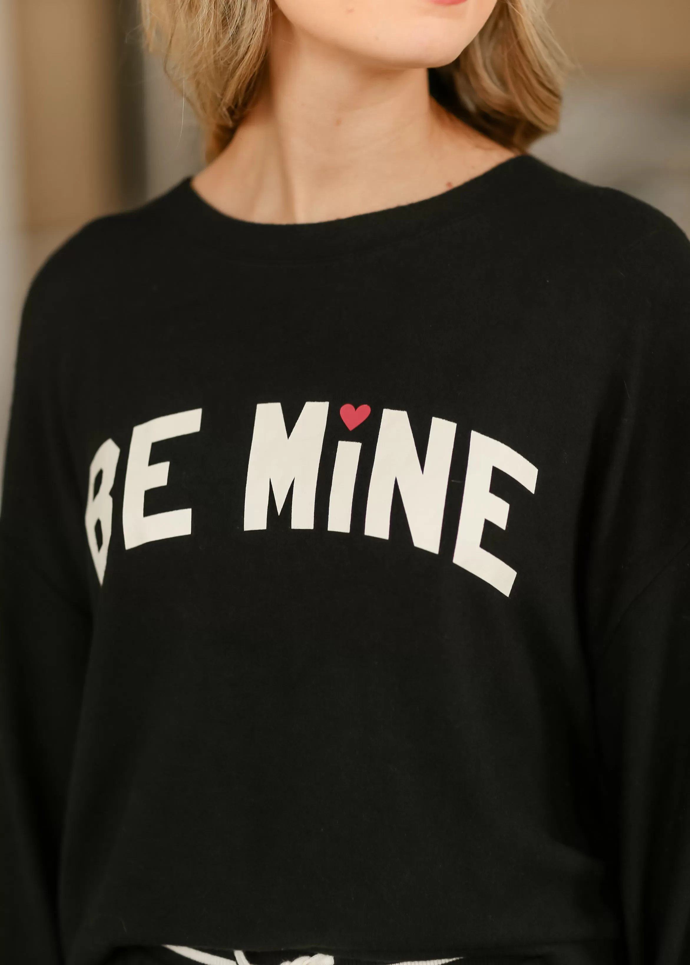 Be Mine Black Long Sleeve Soft Lounge Top