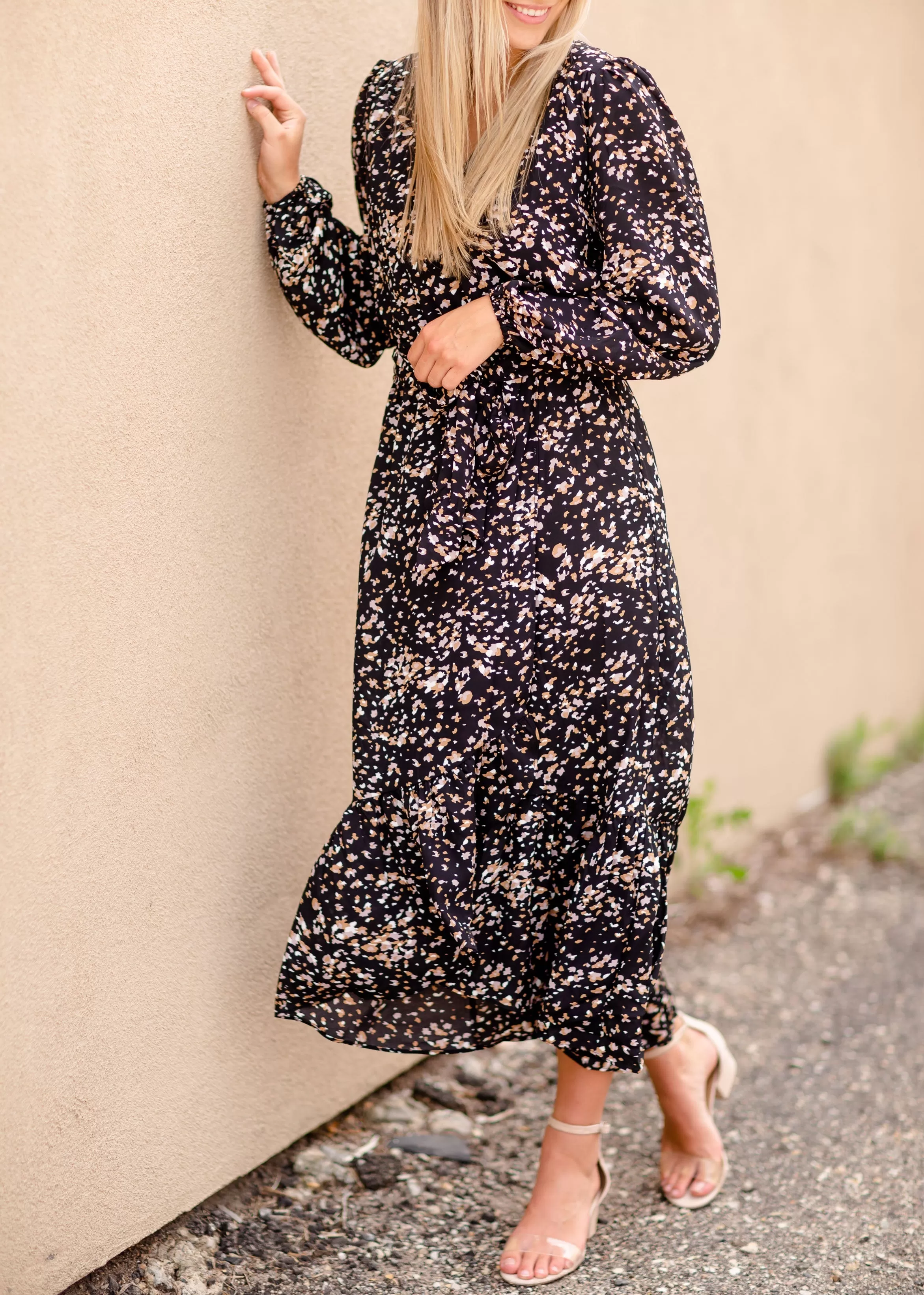 Black Cinched Waist Long Sleeve Dress - FINAL SALE