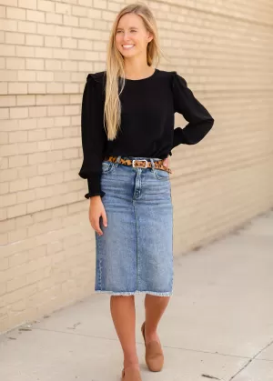 Black Ruffled Long Sleeve Top