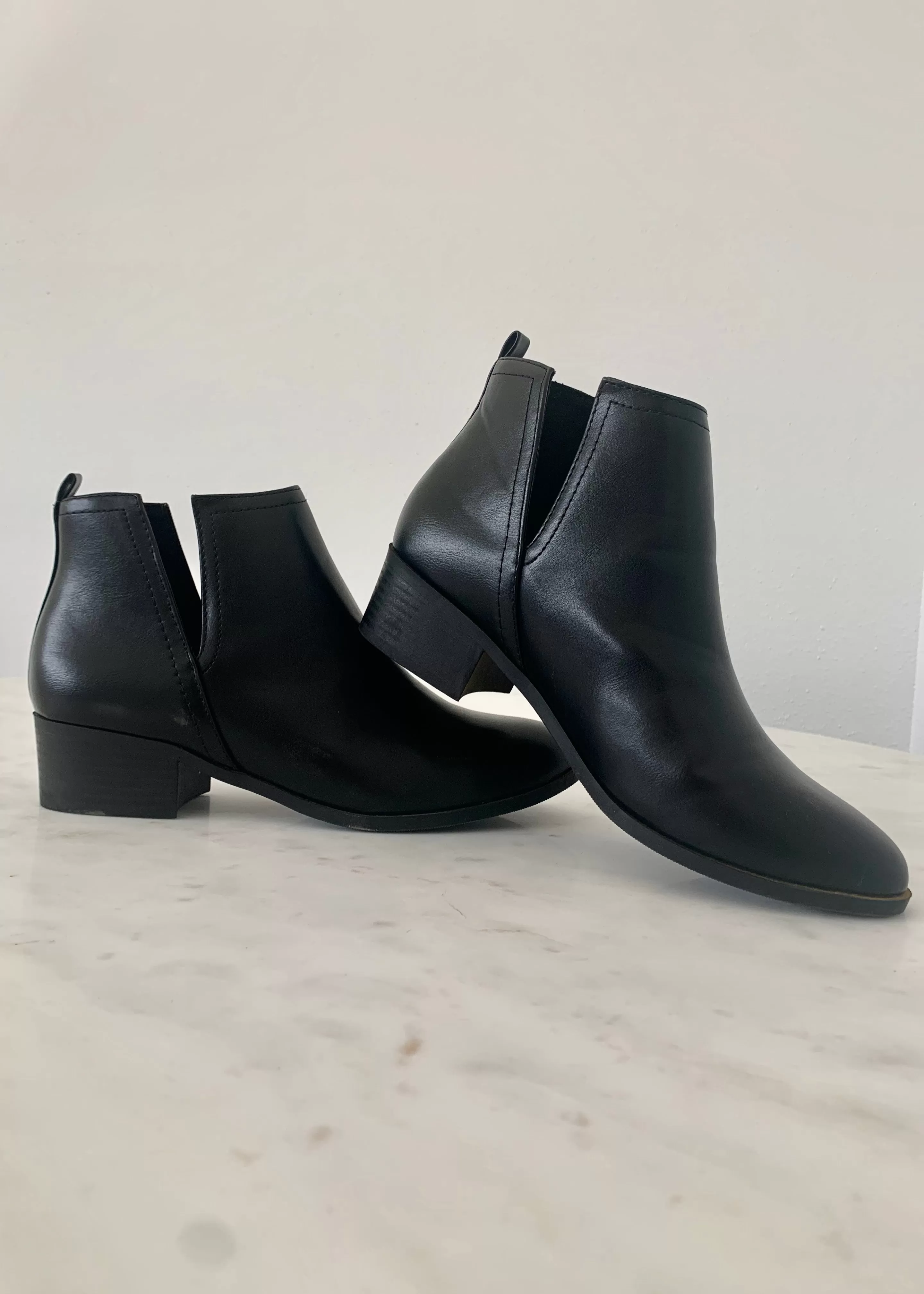 Black Side Cut Stacked Heel Bootie - FINAL SALE