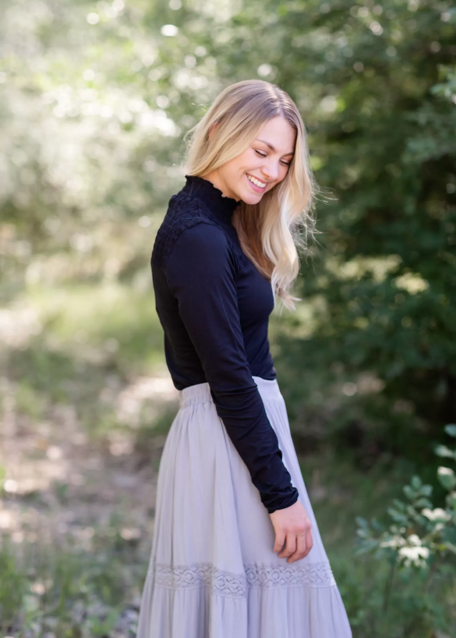 Black Smocked Neck Top - FINAL SALE