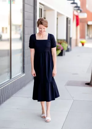 Black Square Neck Midi Dress - FINAL SALE