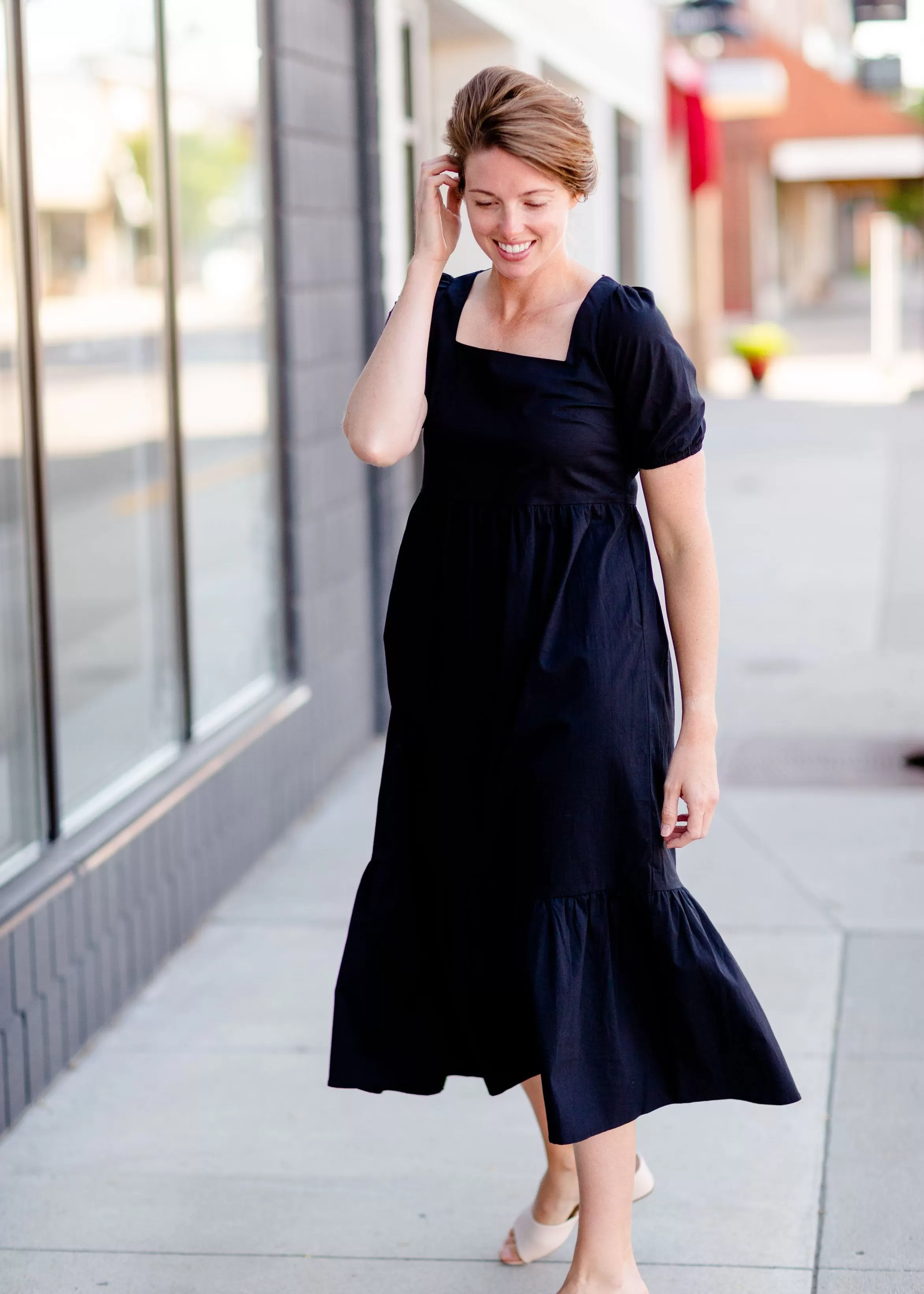 Black Square Neck Midi Dress - FINAL SALE