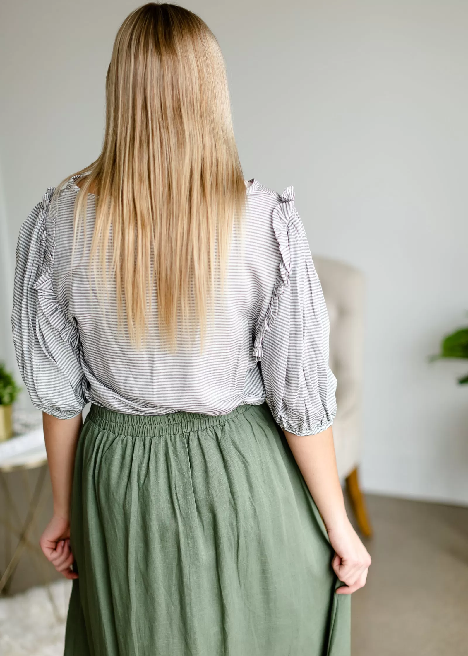 Black Striped Ruffle Shoulder Top - FINAL SALE