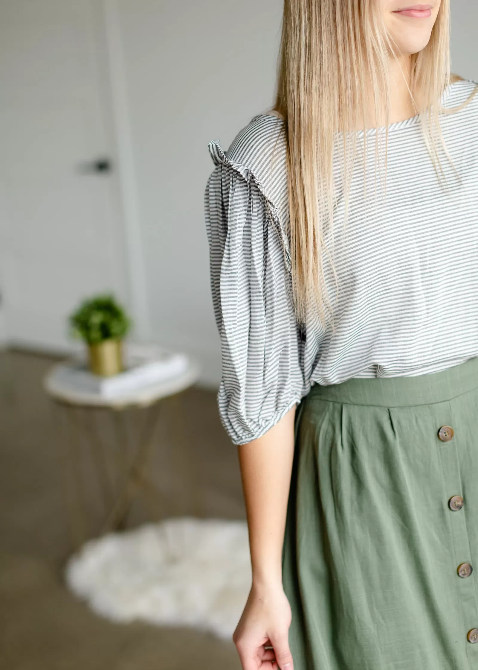 Black Striped Ruffle Shoulder Top - FINAL SALE