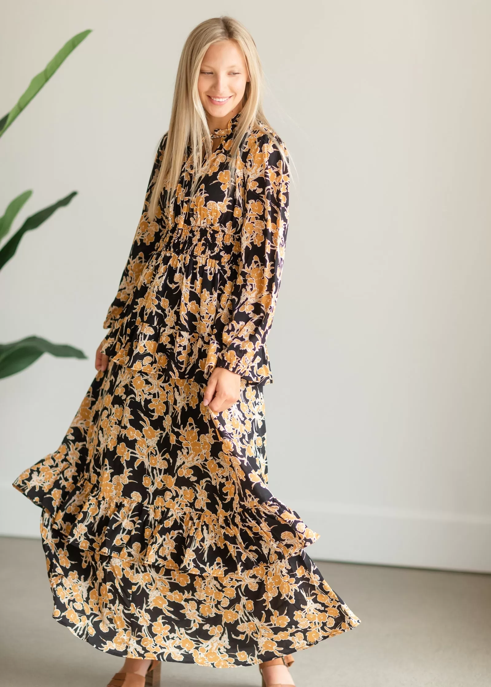 Black V-Neck Floral Maxi Dress - FINAL SALE