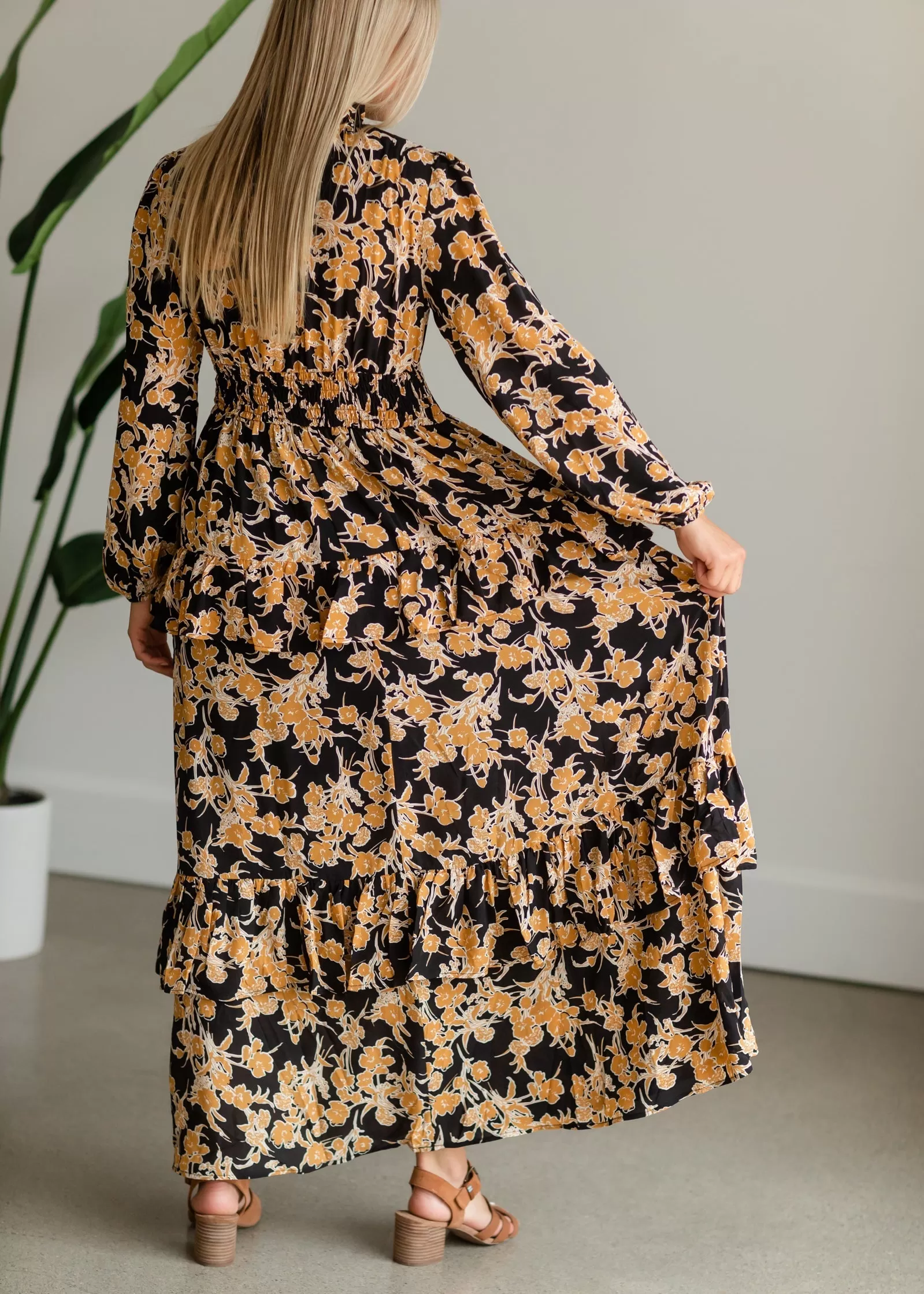 Black V-Neck Floral Maxi Dress - FINAL SALE