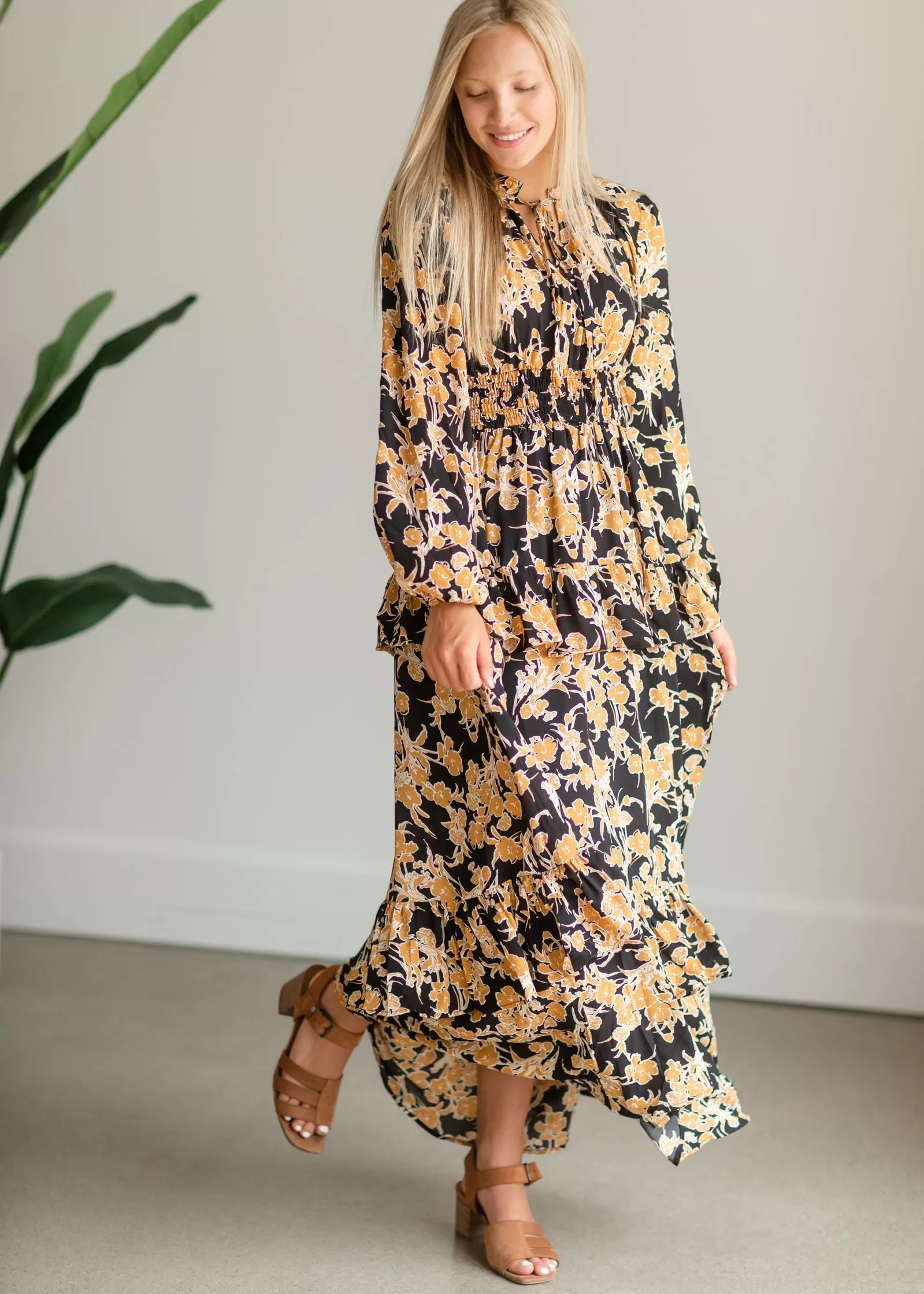 Black V-Neck Floral Maxi Dress - FINAL SALE