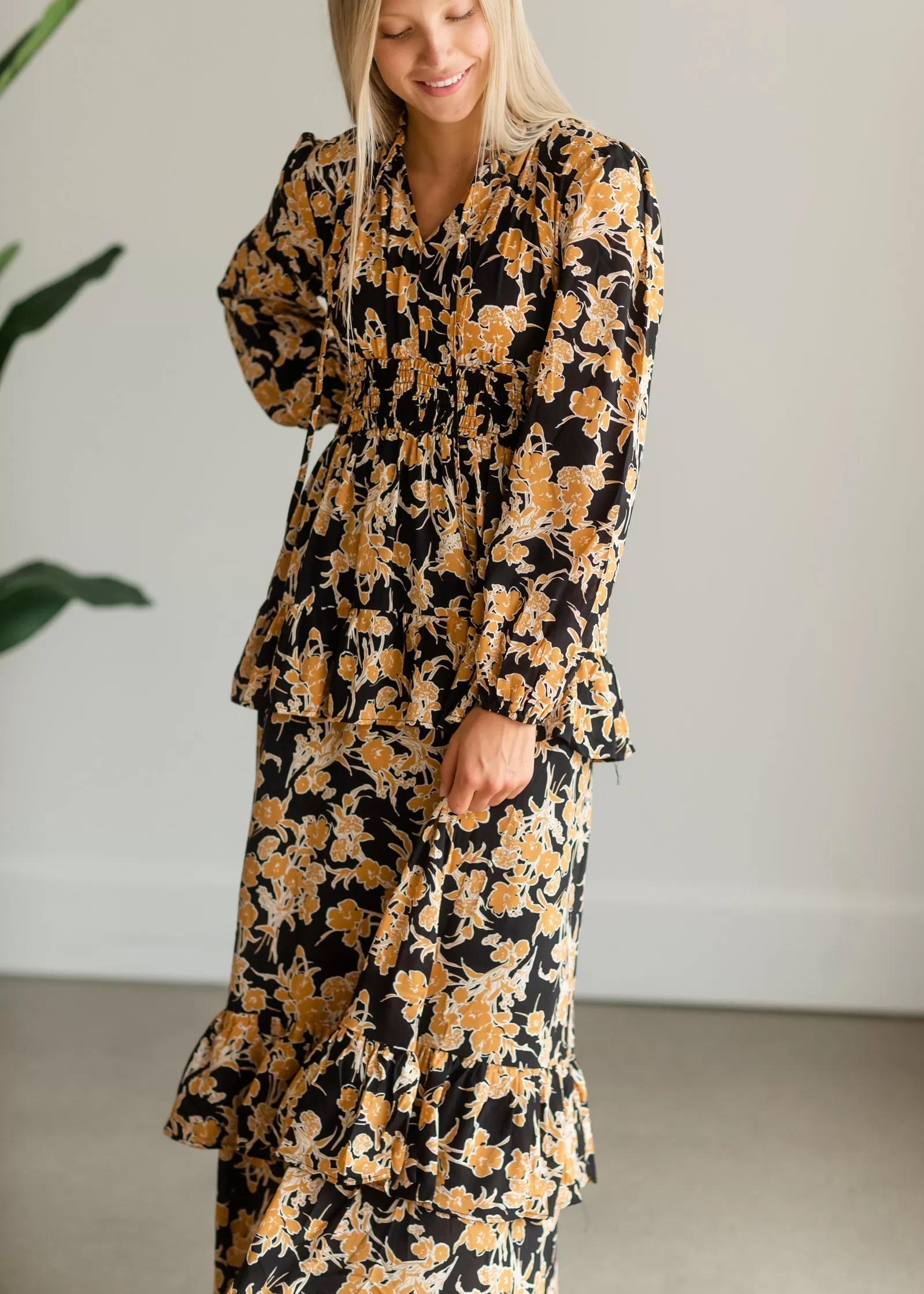 Black V-Neck Floral Maxi Dress - FINAL SALE