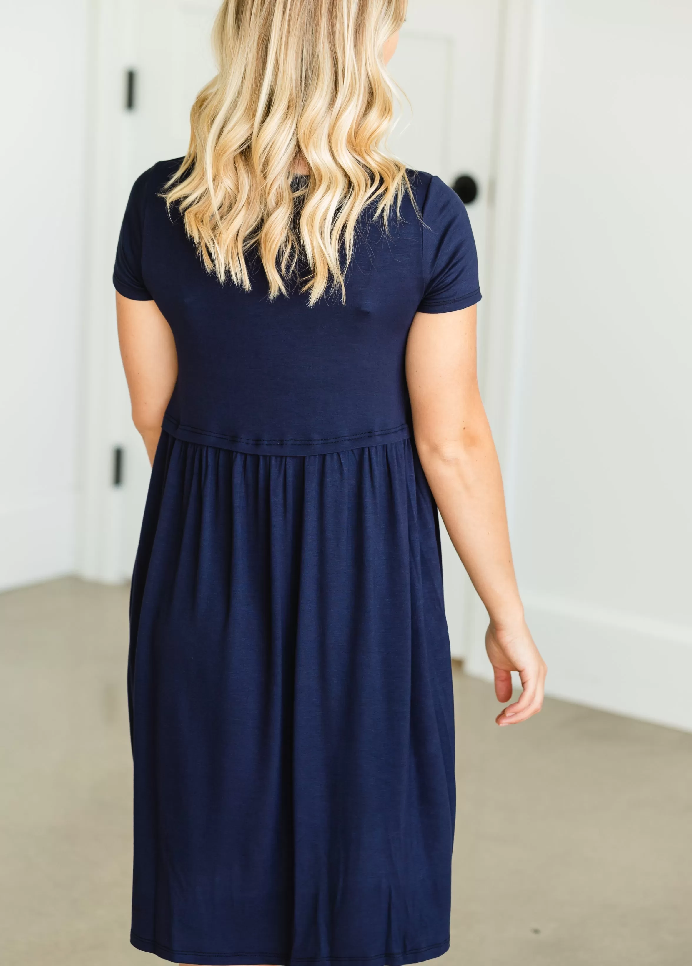 Blousy Front Navy Midi Dress - Final Sale