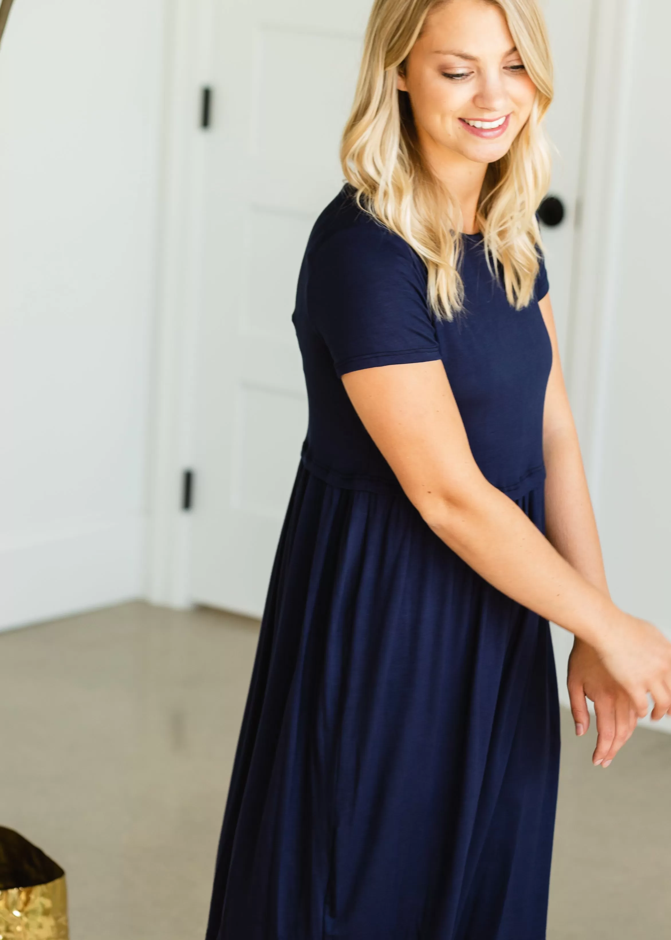 Blousy Front Navy Midi Dress - Final Sale