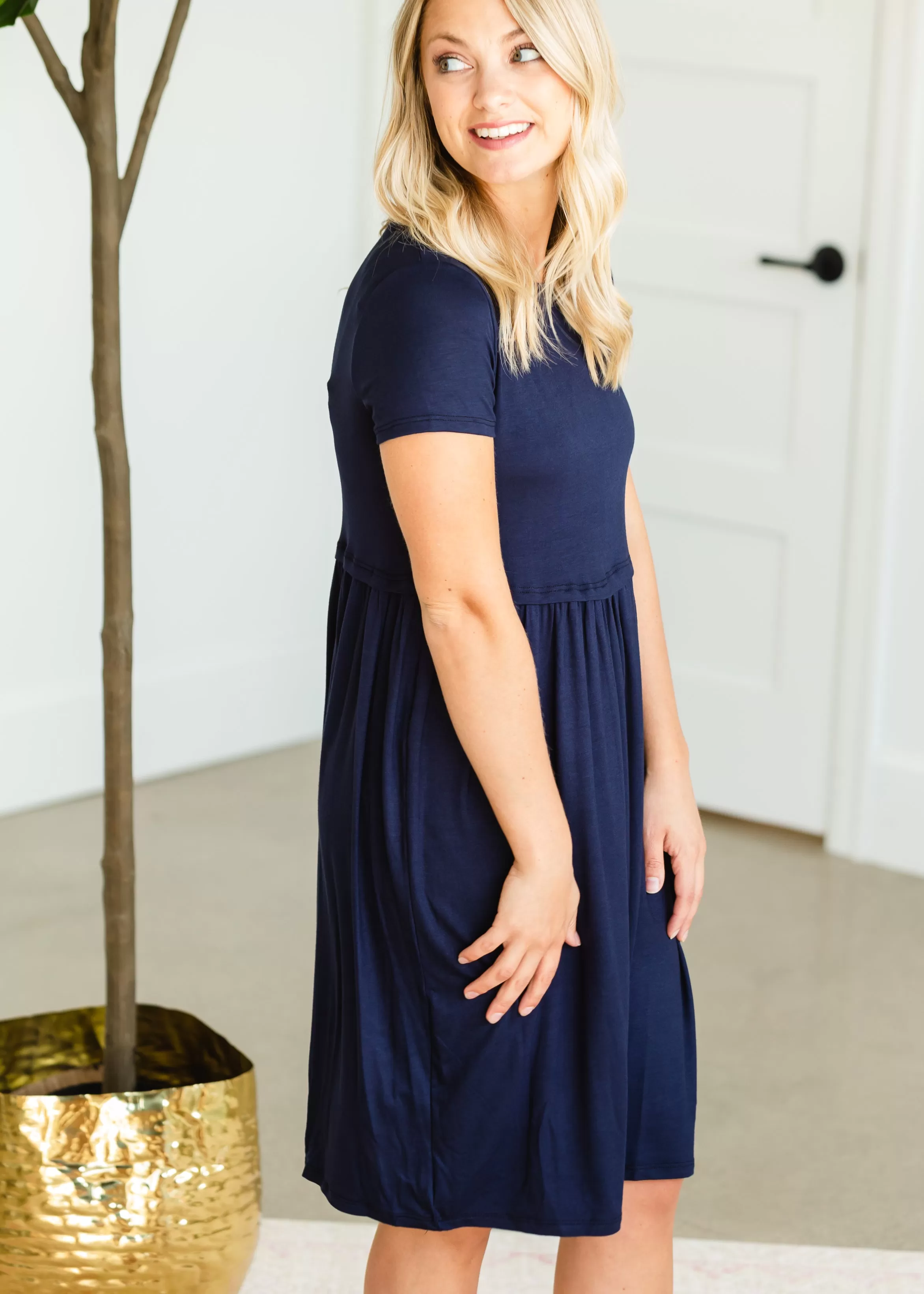 Blousy Front Navy Midi Dress - Final Sale