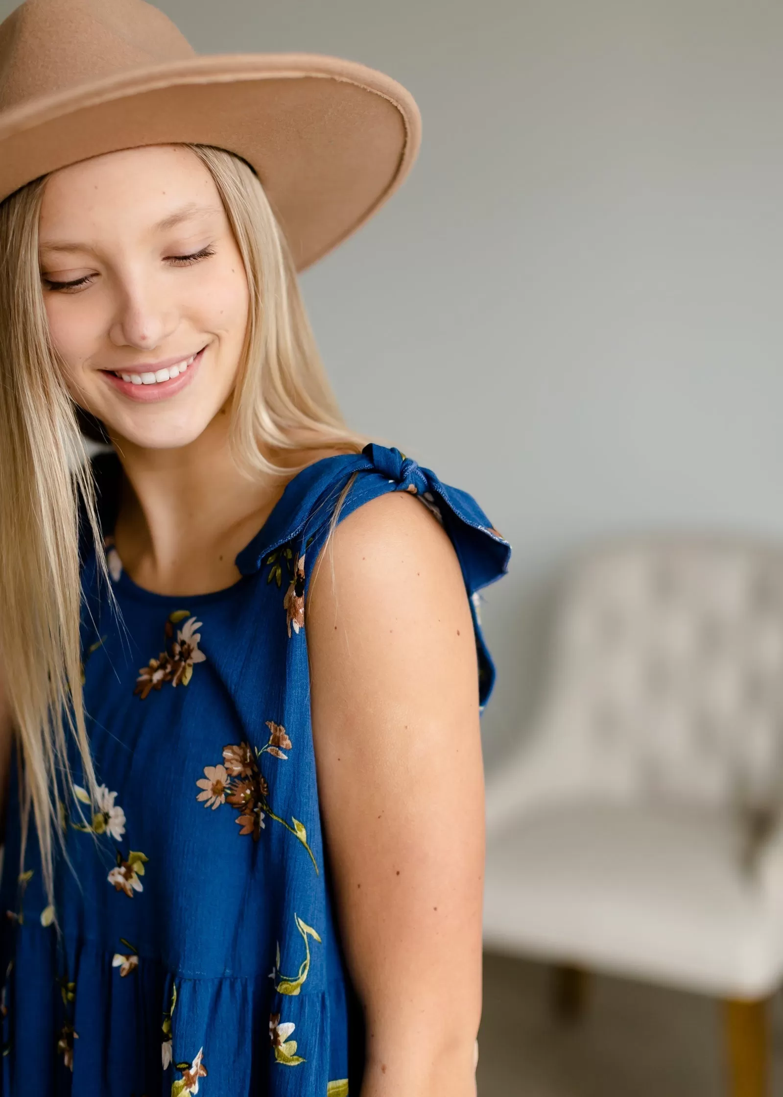 Blue Floral Tie Shoulder Top - FINAL SALE