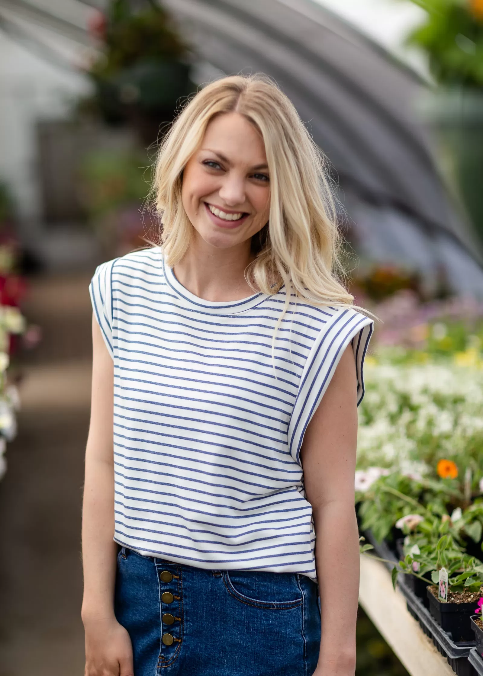 Blue Striped French Terry Top