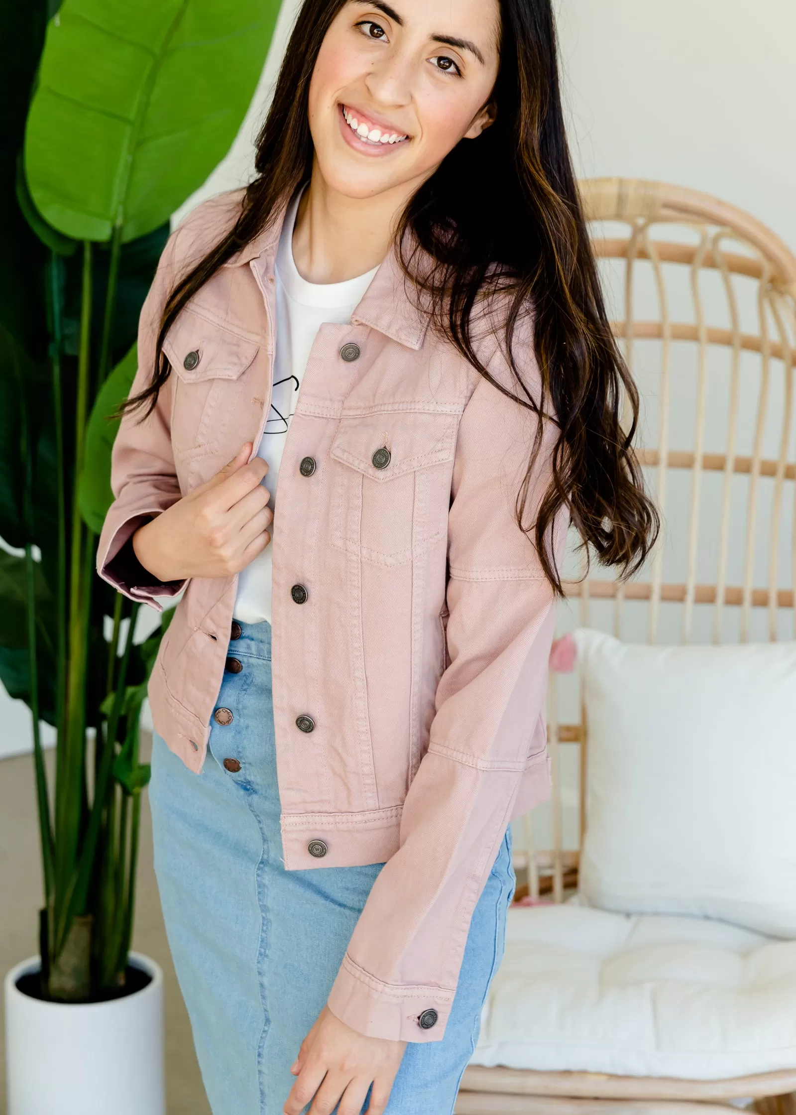 Blush Button Up Denim Jacket