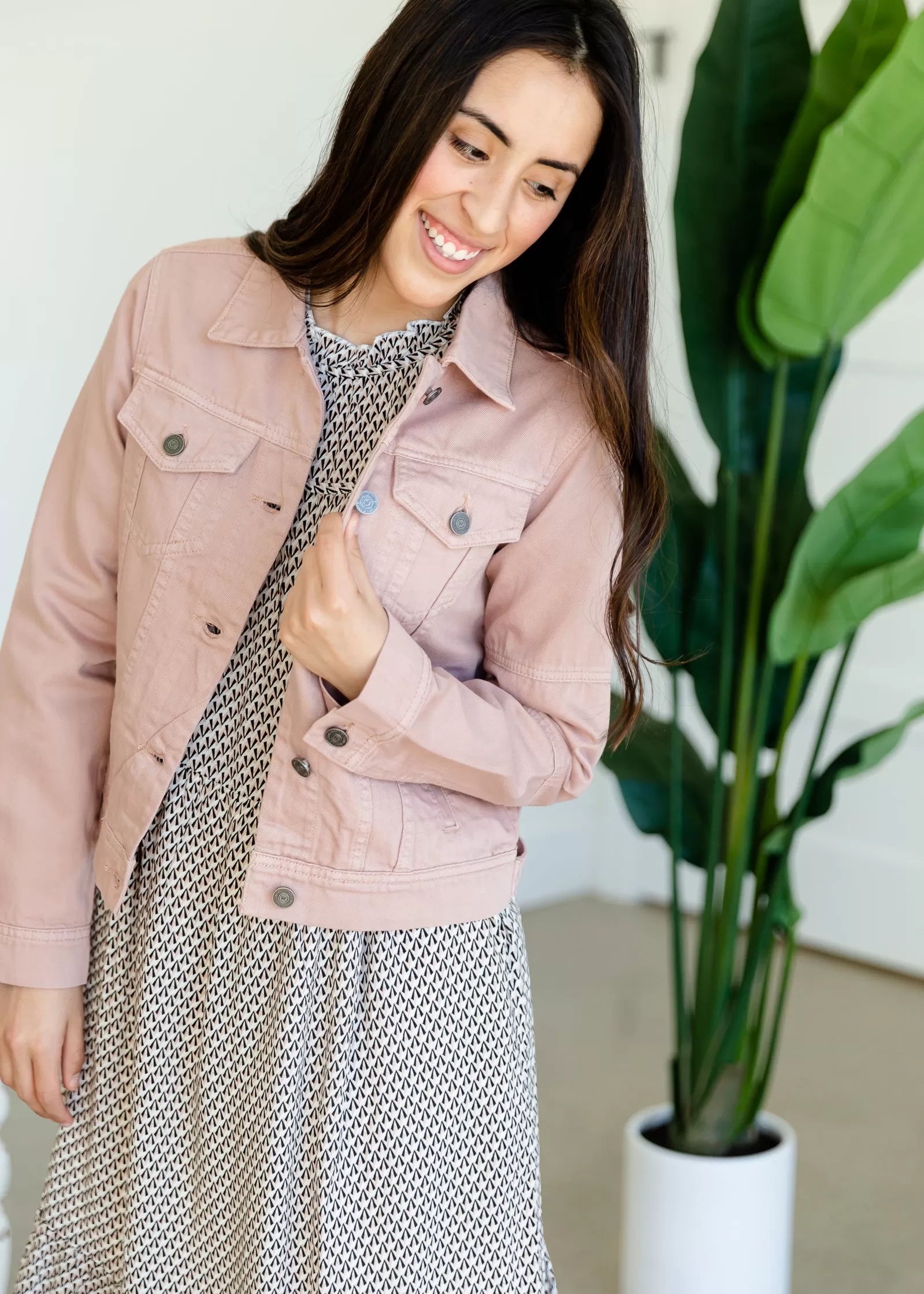 Blush Button Up Denim Jacket