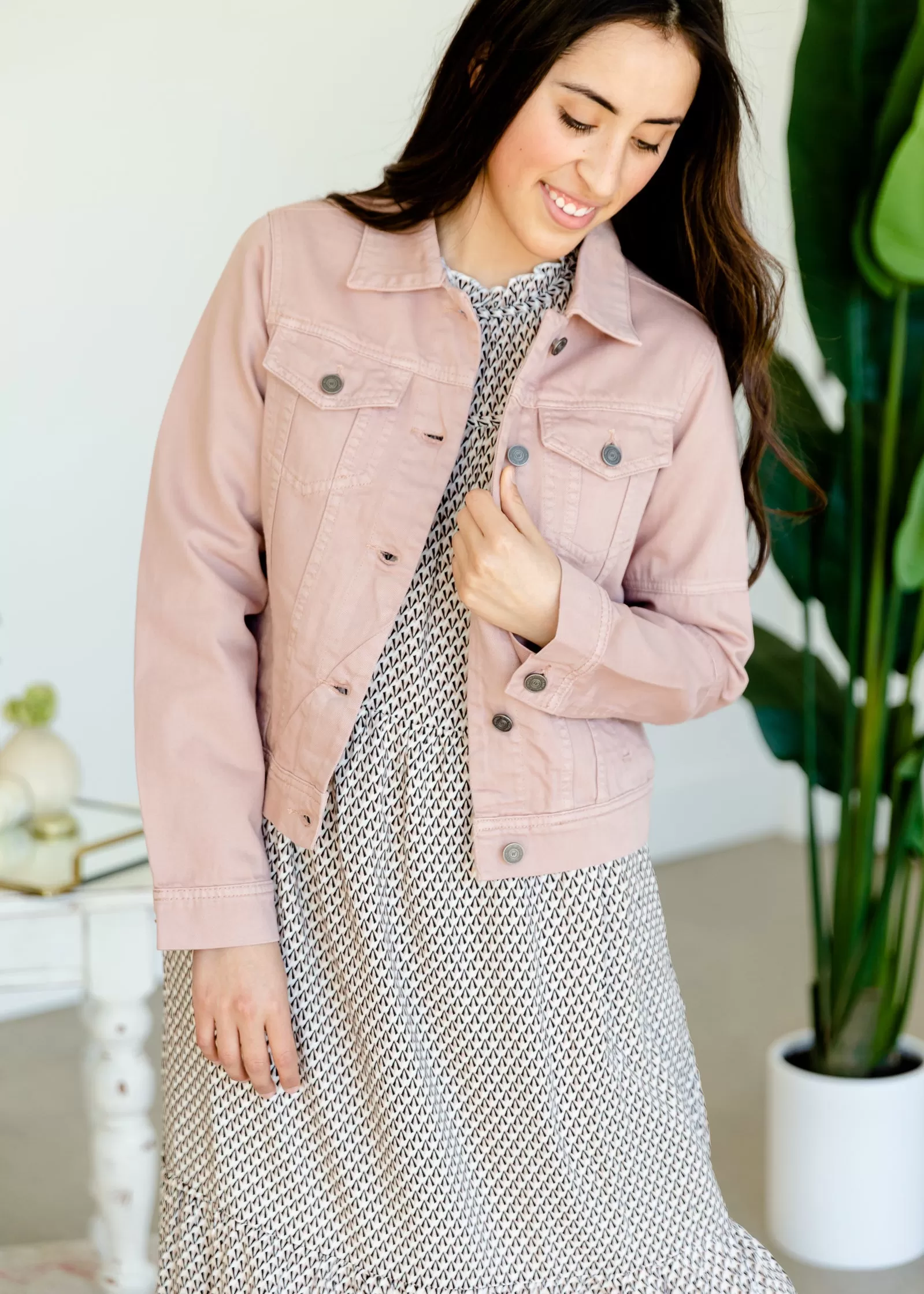 Blush Button Up Denim Jacket