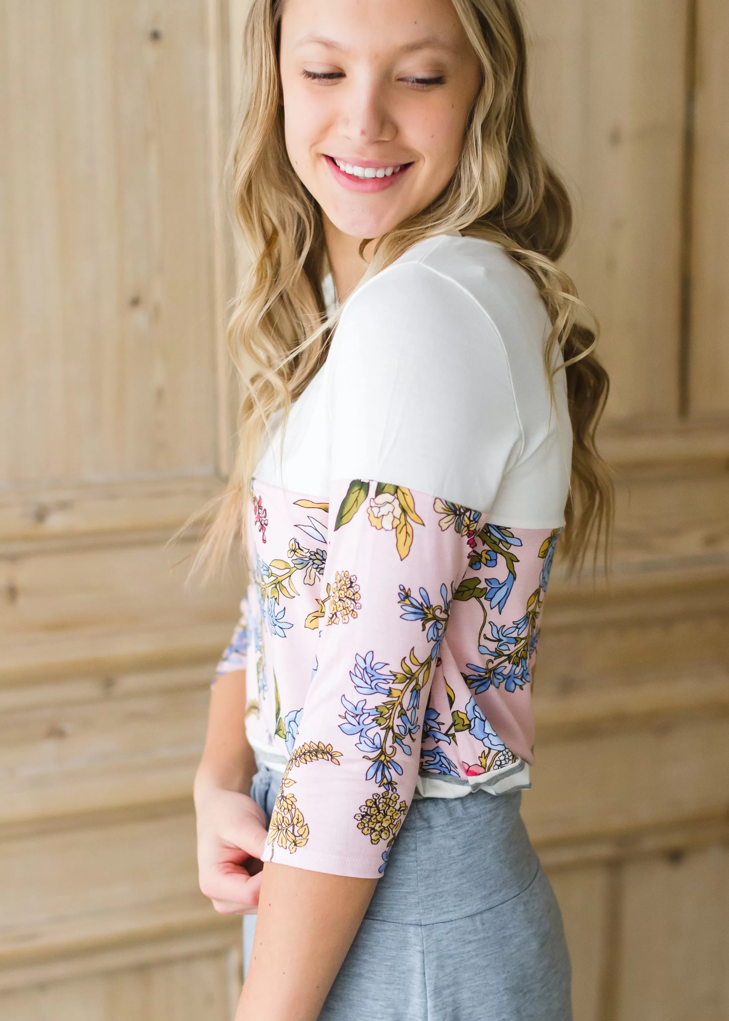 Blush Colorblock Floral Striped Top - FINAL SALE