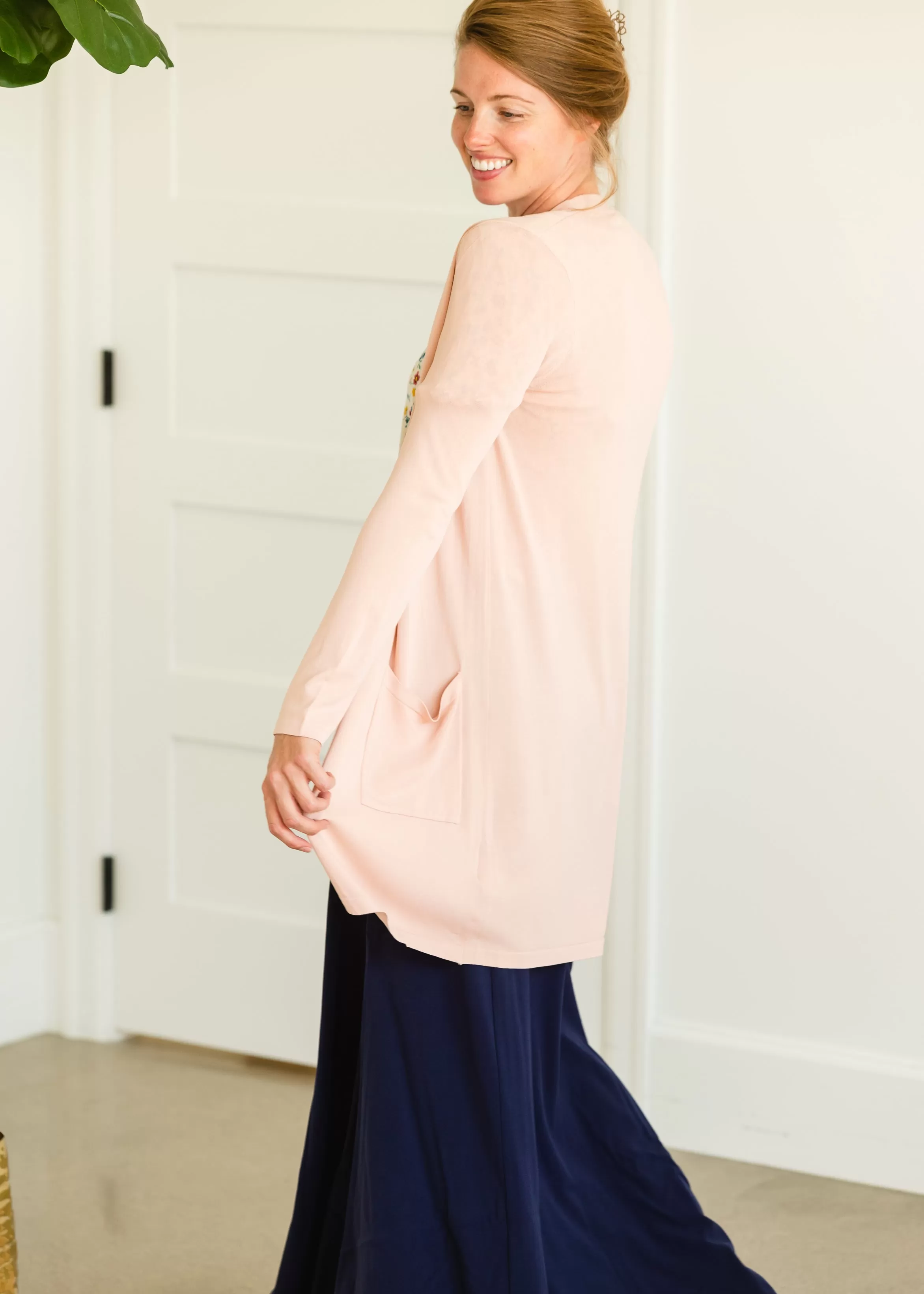 Blush Open Front Long Sleeve Cardigan