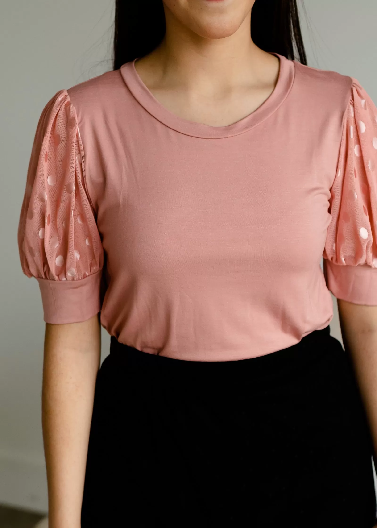 Blush Polka Dot Puff Sleeve Top - FINAL SALE