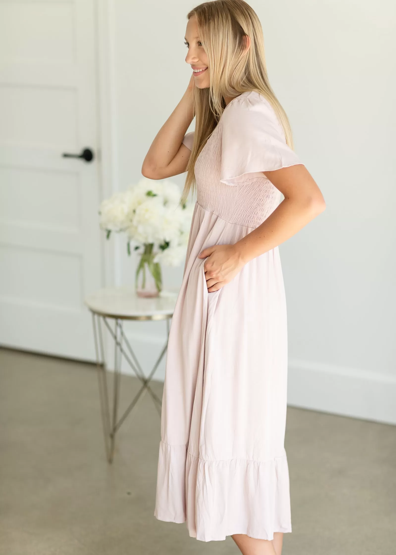 Blush Ruffled Smocked Maxi Dress