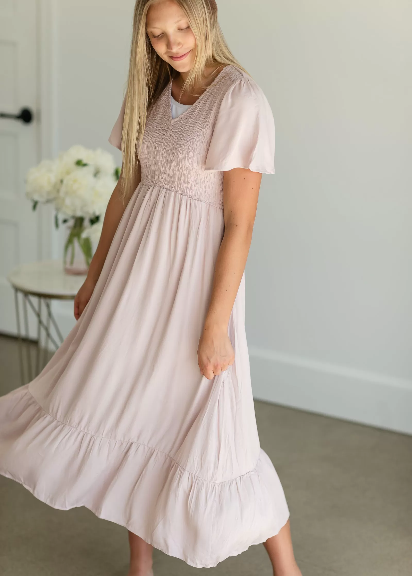 Blush Ruffled Smocked Maxi Dress