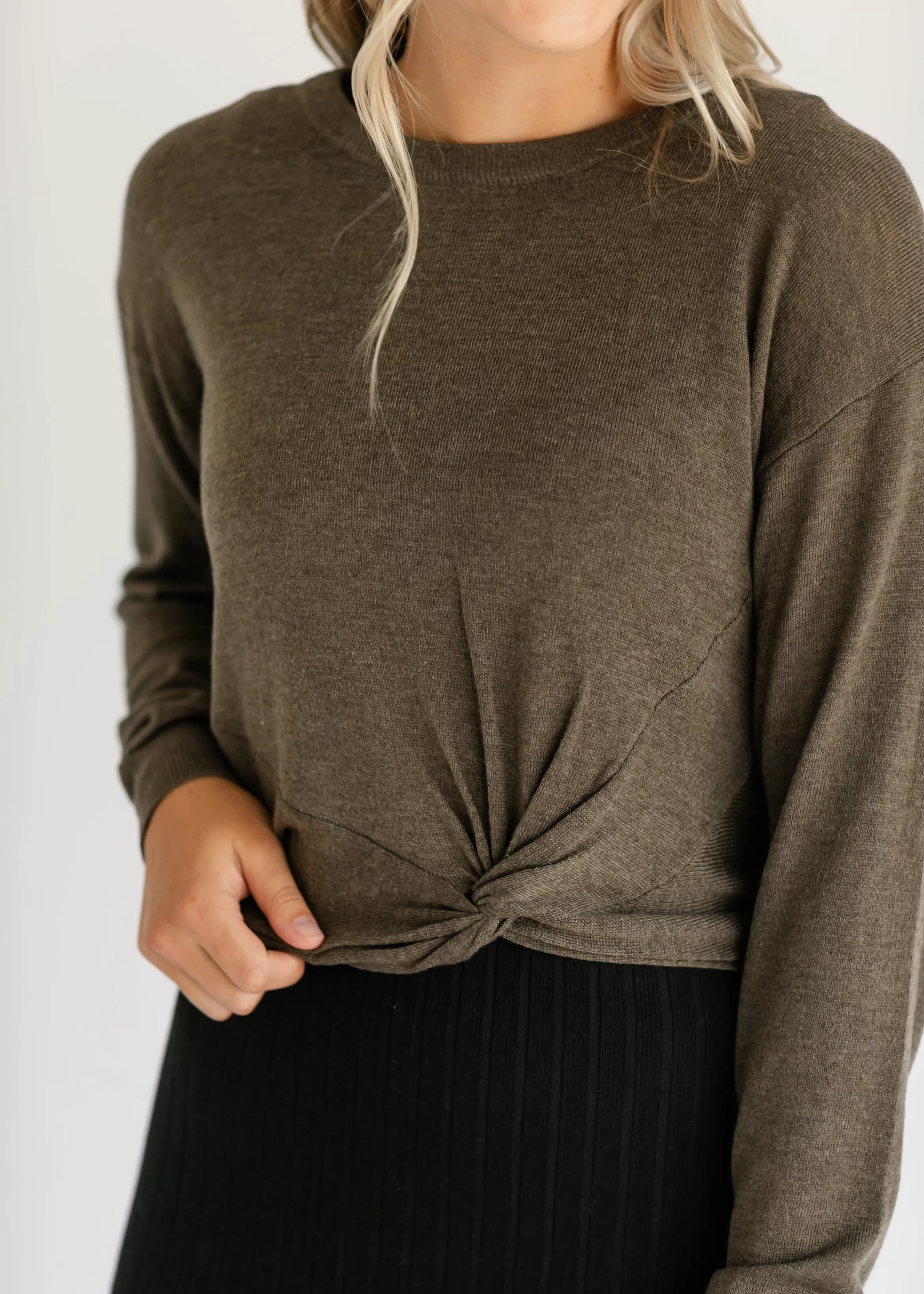 Boatneck Knotted Olive Sweater