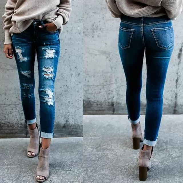 Boho High Waist Holey Skinny Jeans