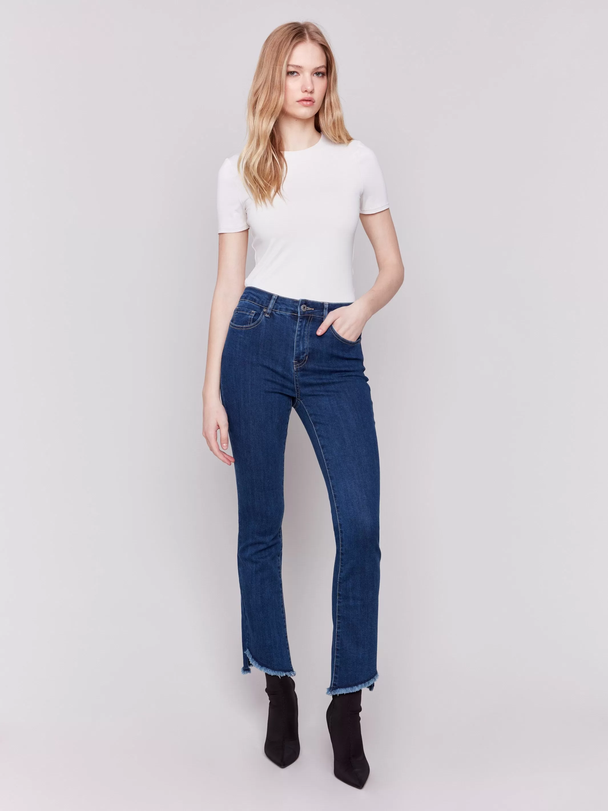 Bootcut Jeans With Asymmetrical Hem - Indigo