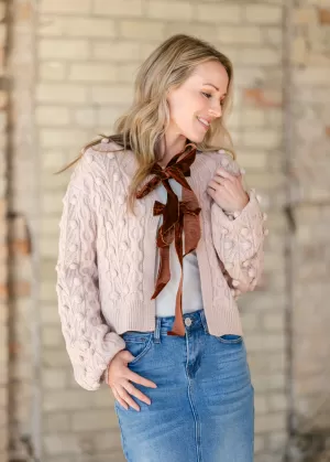 Bow Tie Closure Cable Knit Cardigan