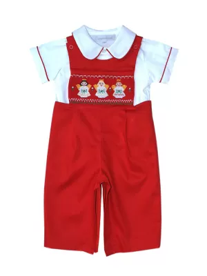 Boys Smocked Longall Outfit with Red Christmas Angels