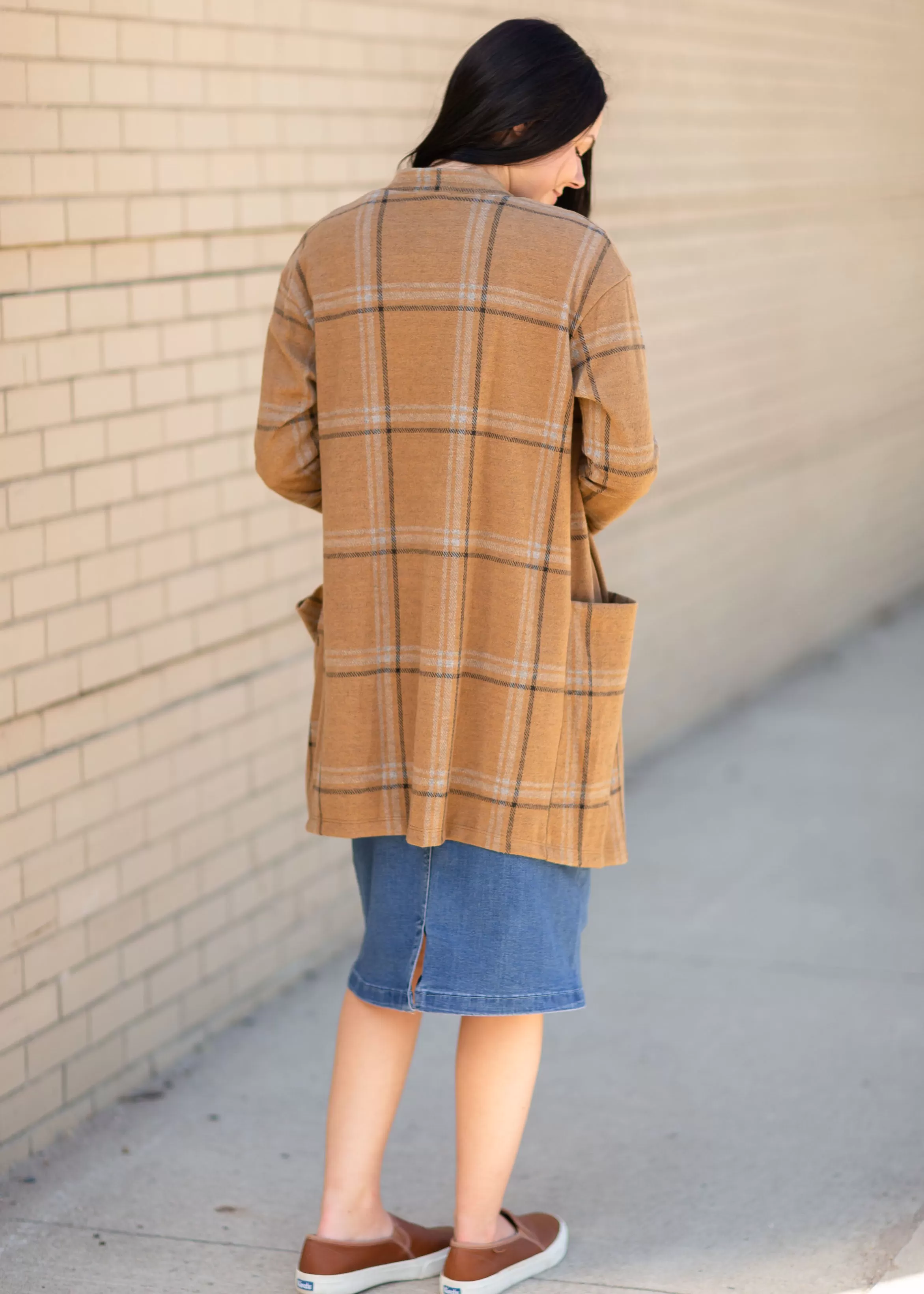 Brown Striped Long Sleeve Blazer