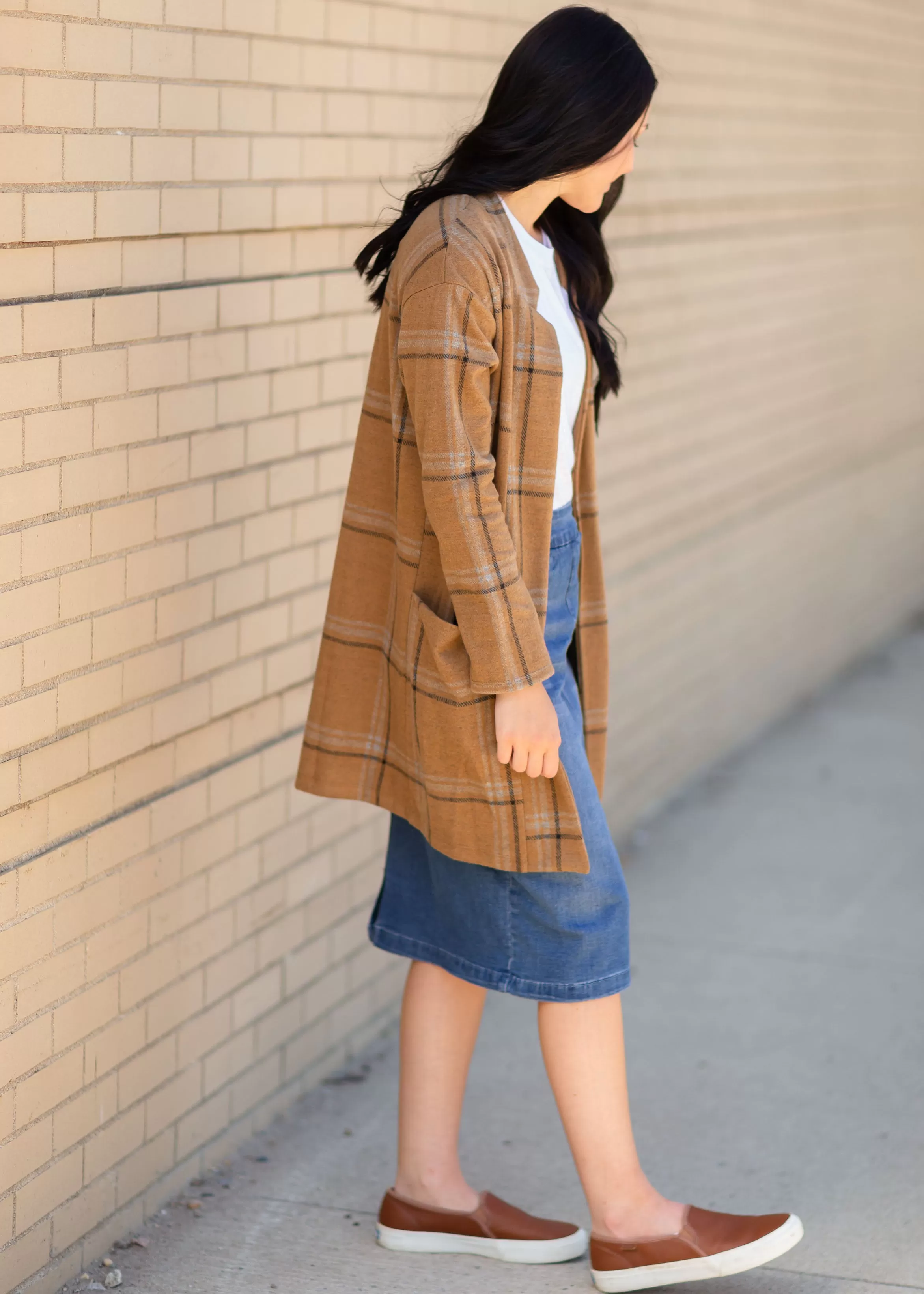 Brown Striped Long Sleeve Blazer