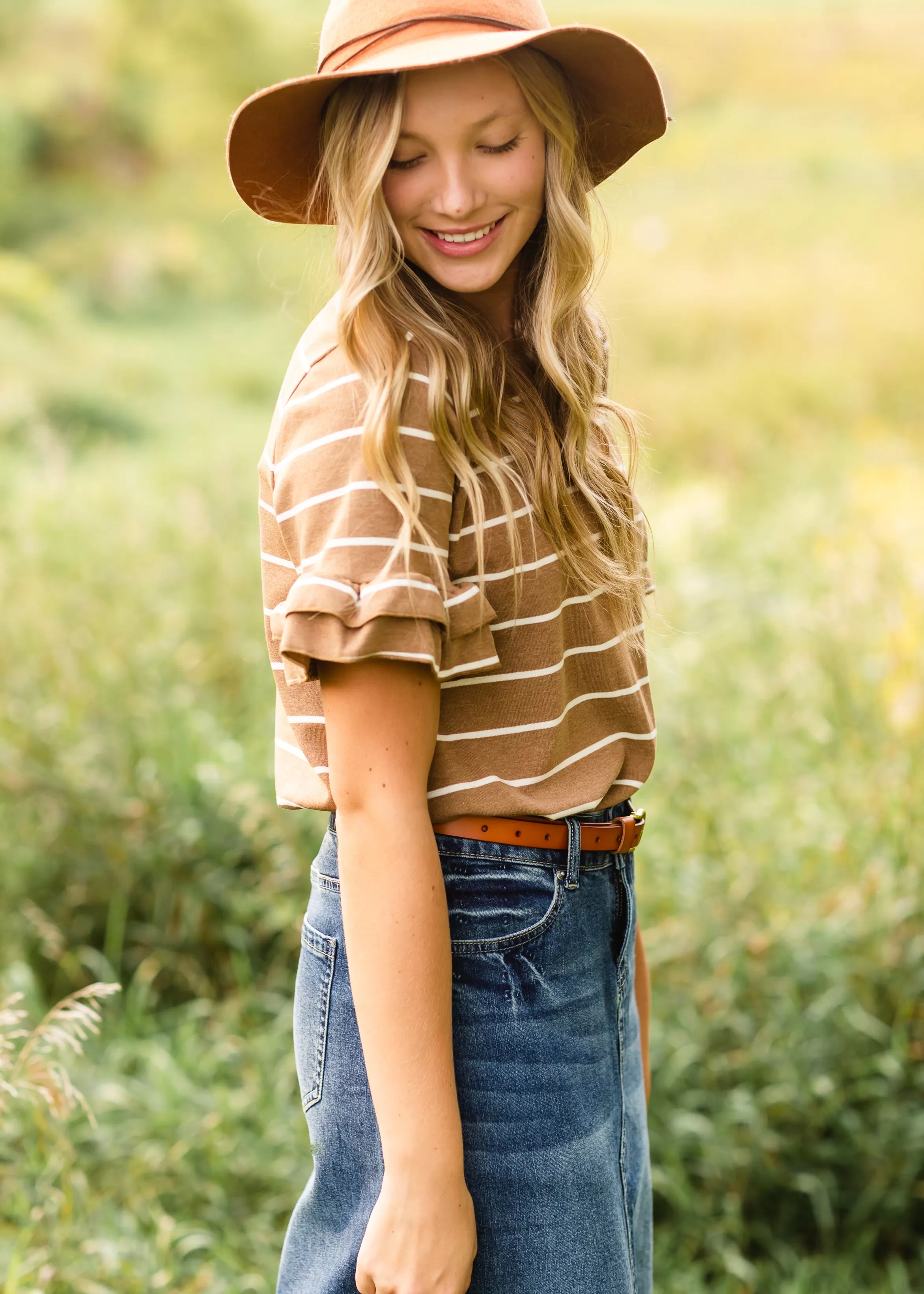 Brown Striped Short Sleeve Top - FINAL SALE