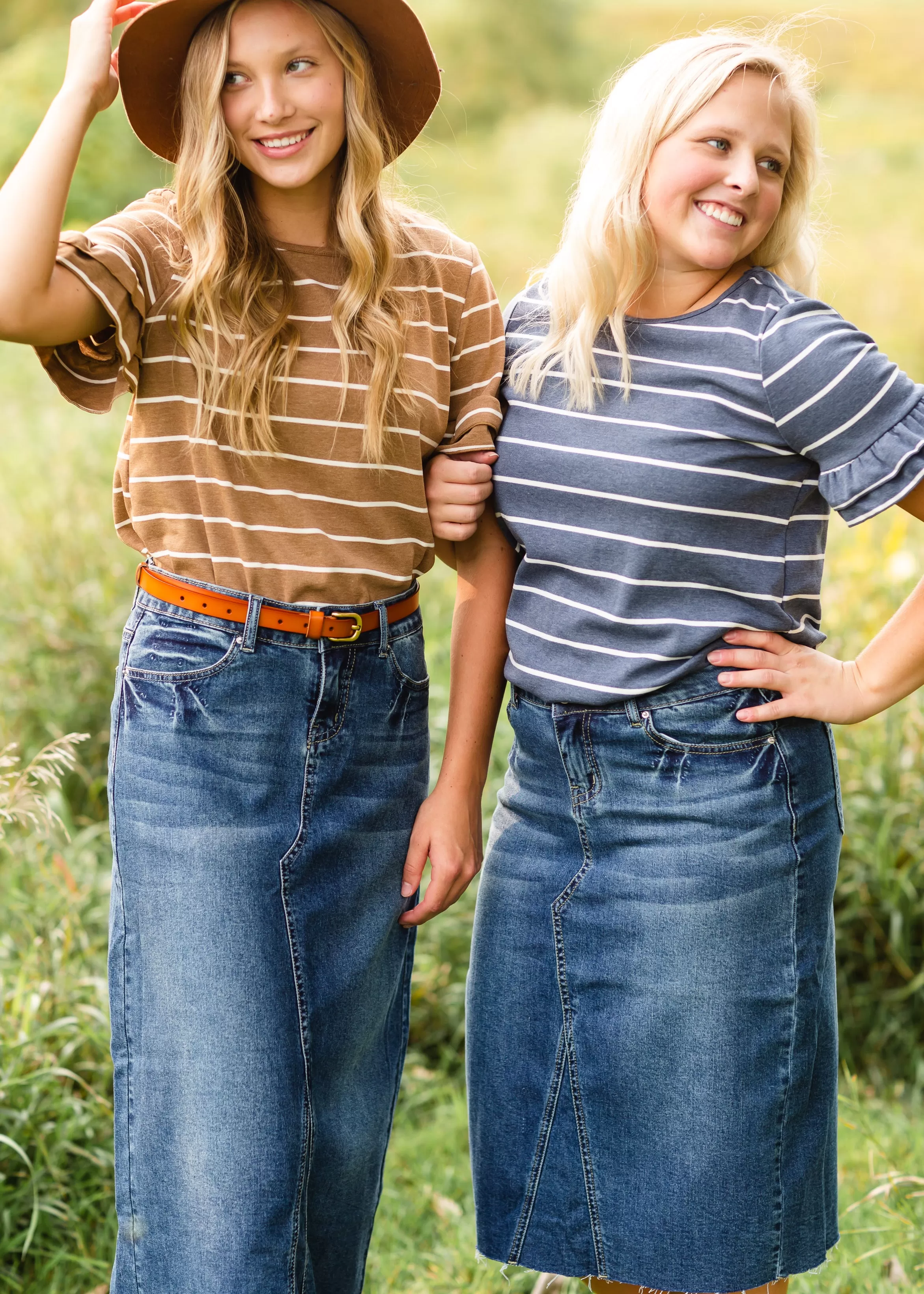 Brown Striped Short Sleeve Top - FINAL SALE