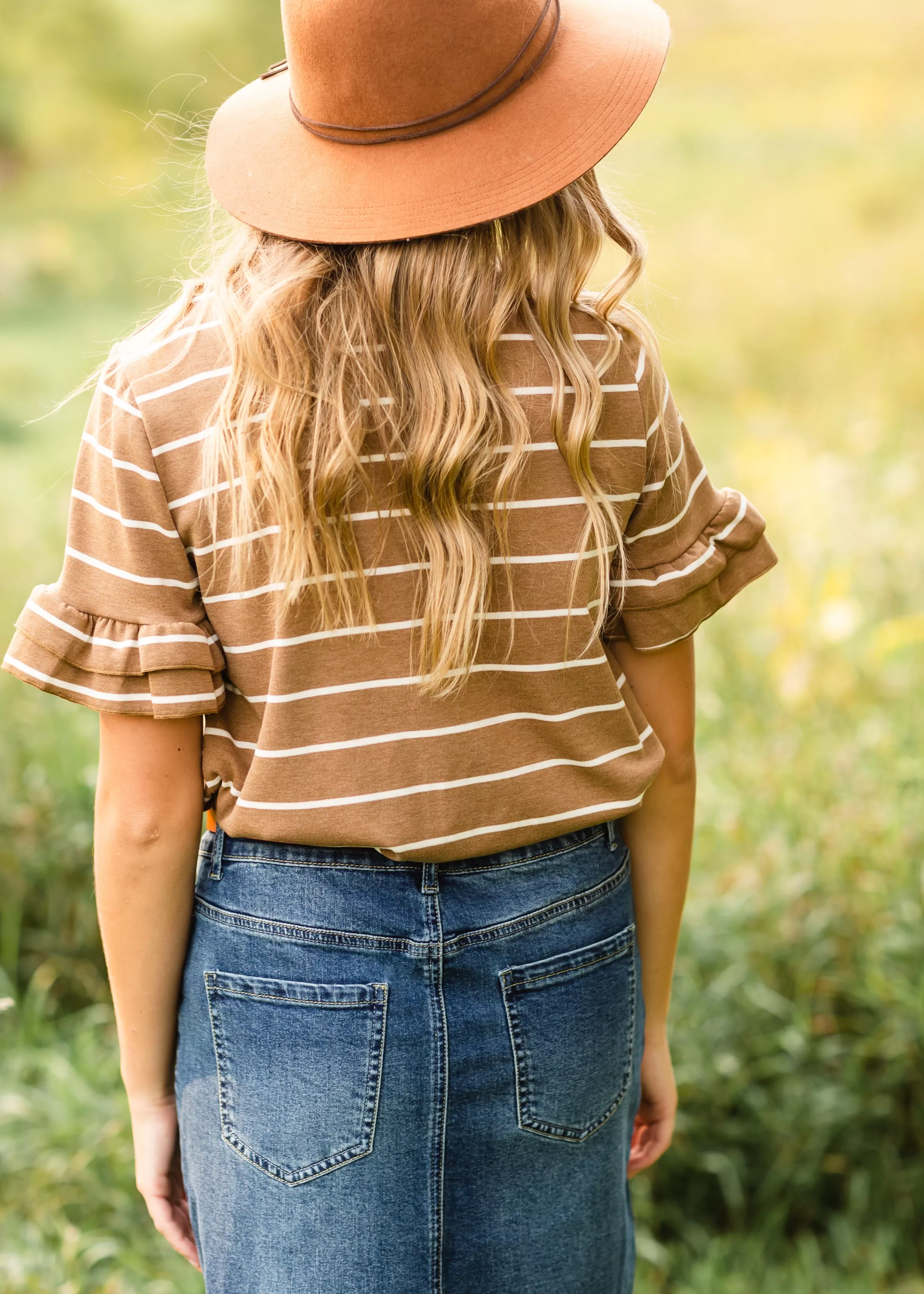 Brown Striped Short Sleeve Top - FINAL SALE