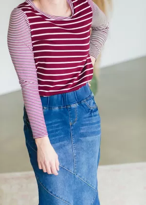 Burgundy Mixed Striped Long Sleeve Top - FINAL SALE