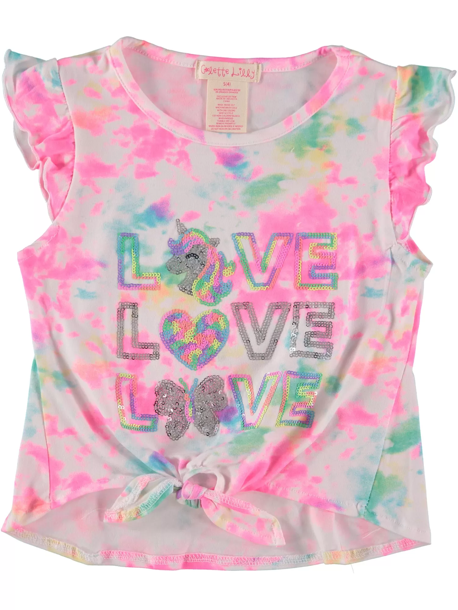 Colette Lilly Girls 7-16 Love Sequin Front Tie Knot Top with Hair Scrunchie